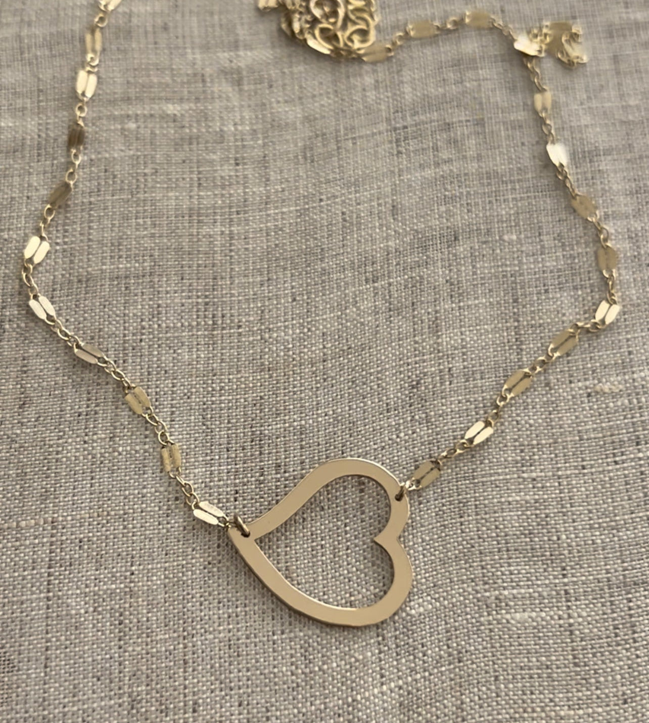 Open Heart Necklace | Tilted Large Heart Pendant | Mirror Bar Chain
