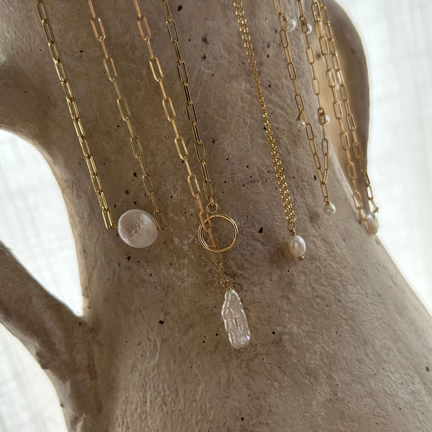 Coin Pearl Necklace on Paperclip Chain
