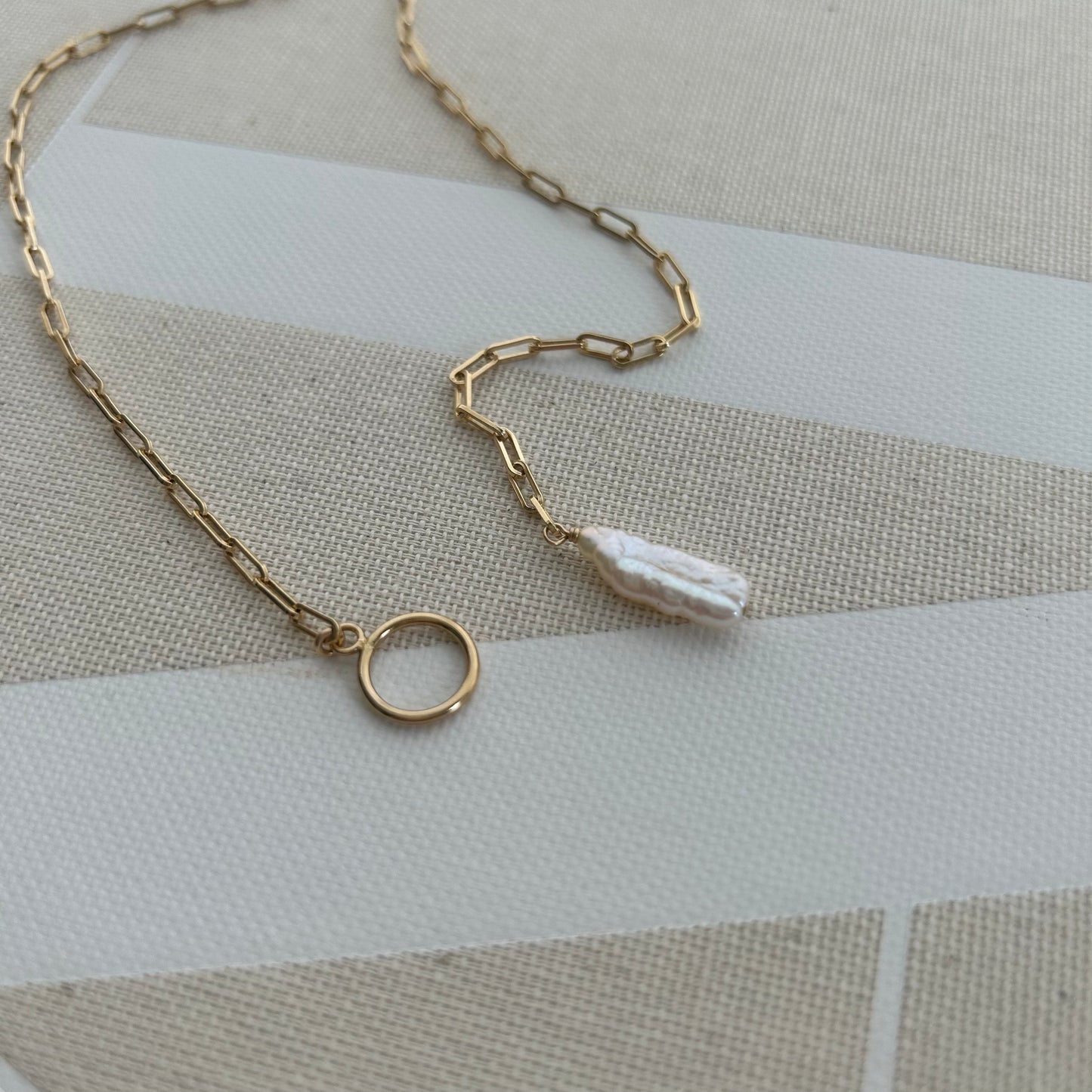 Biwa Pearl Lariat Necklace