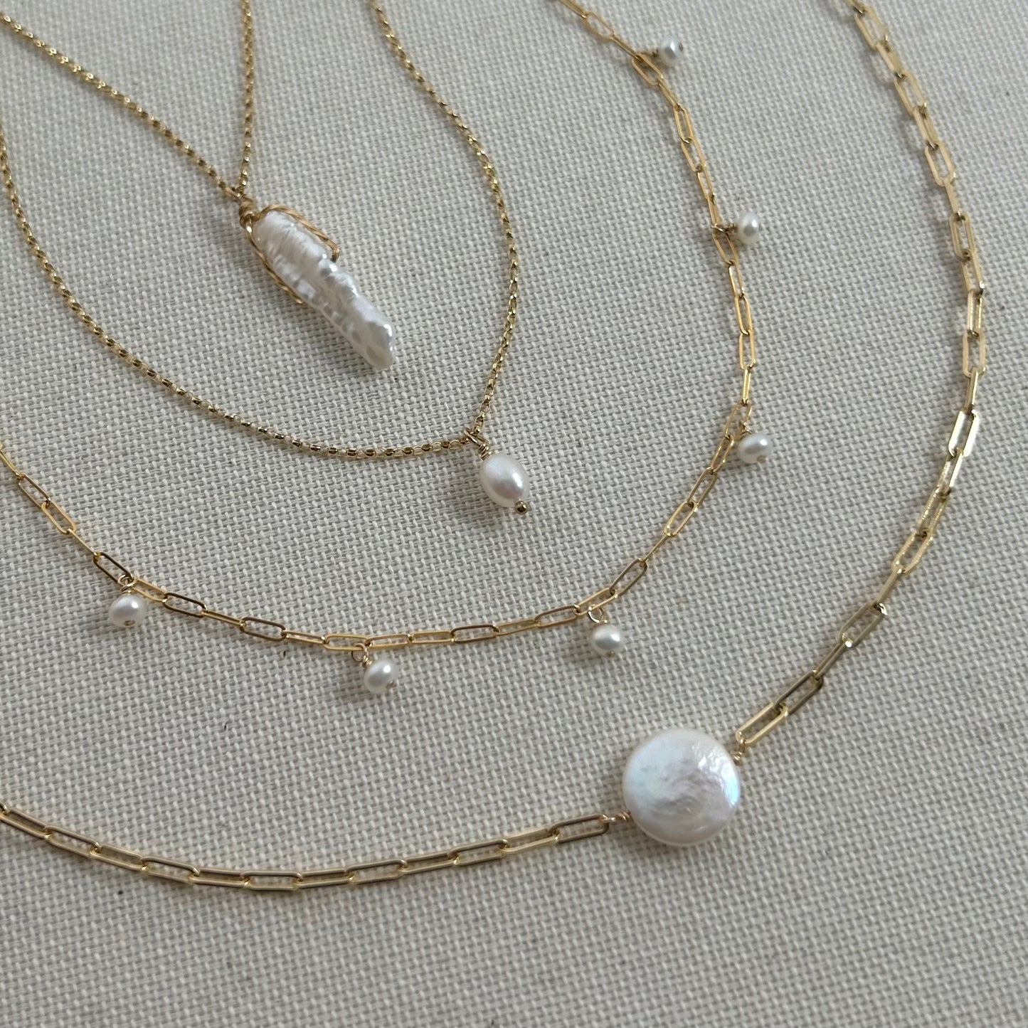 Coin Pearl Necklace on Paperclip Chain