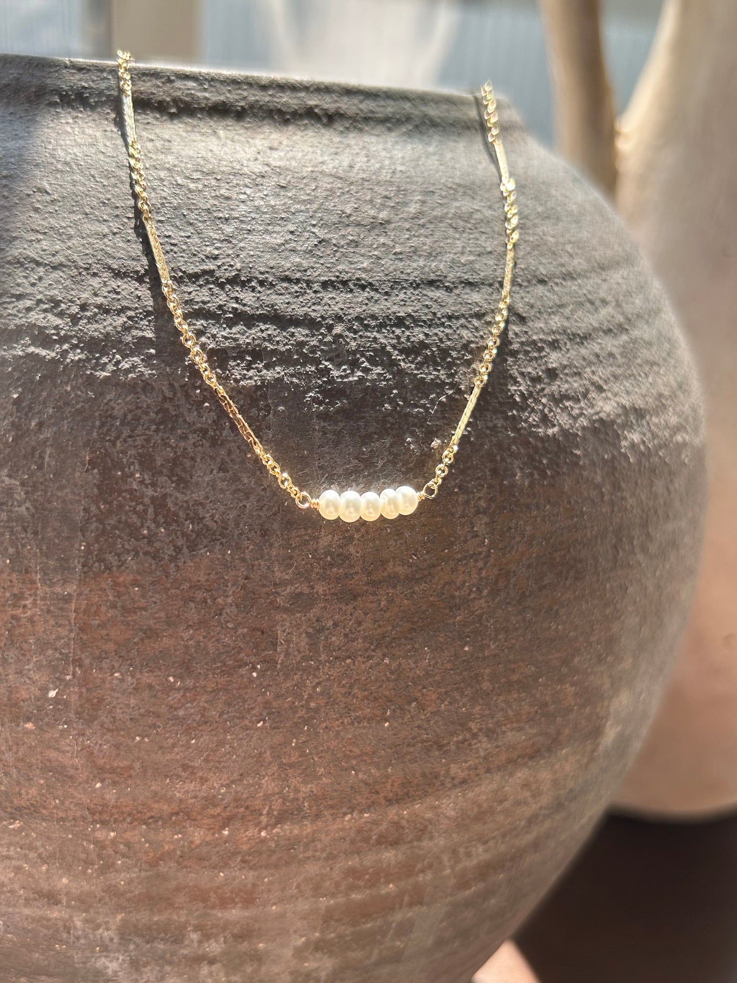 Pearl Bar Necklace | 5 Freshwater Pearls | Fancy Bar Chain