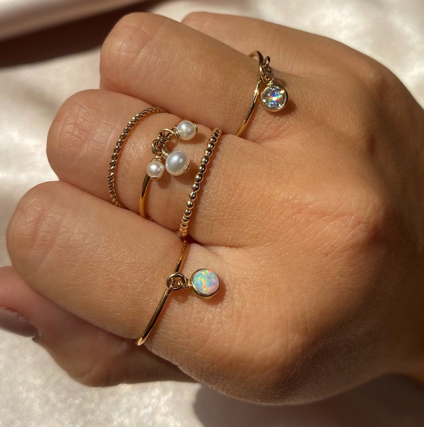 Opal Charm Stack Ring