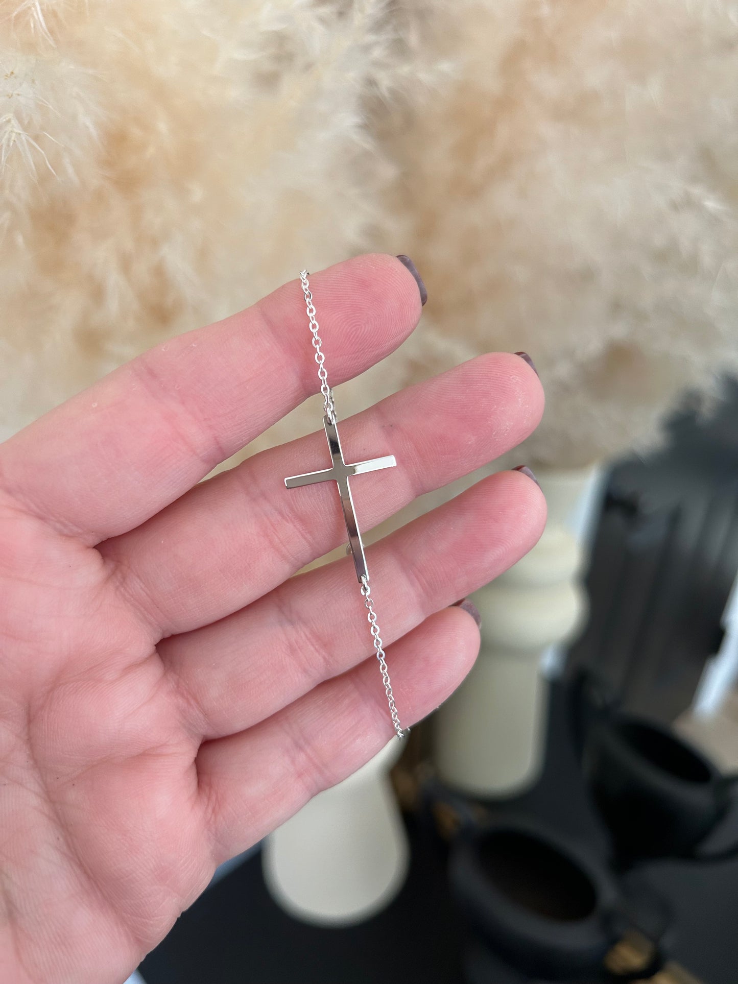 Skinny Sideways Cross Bracelet
