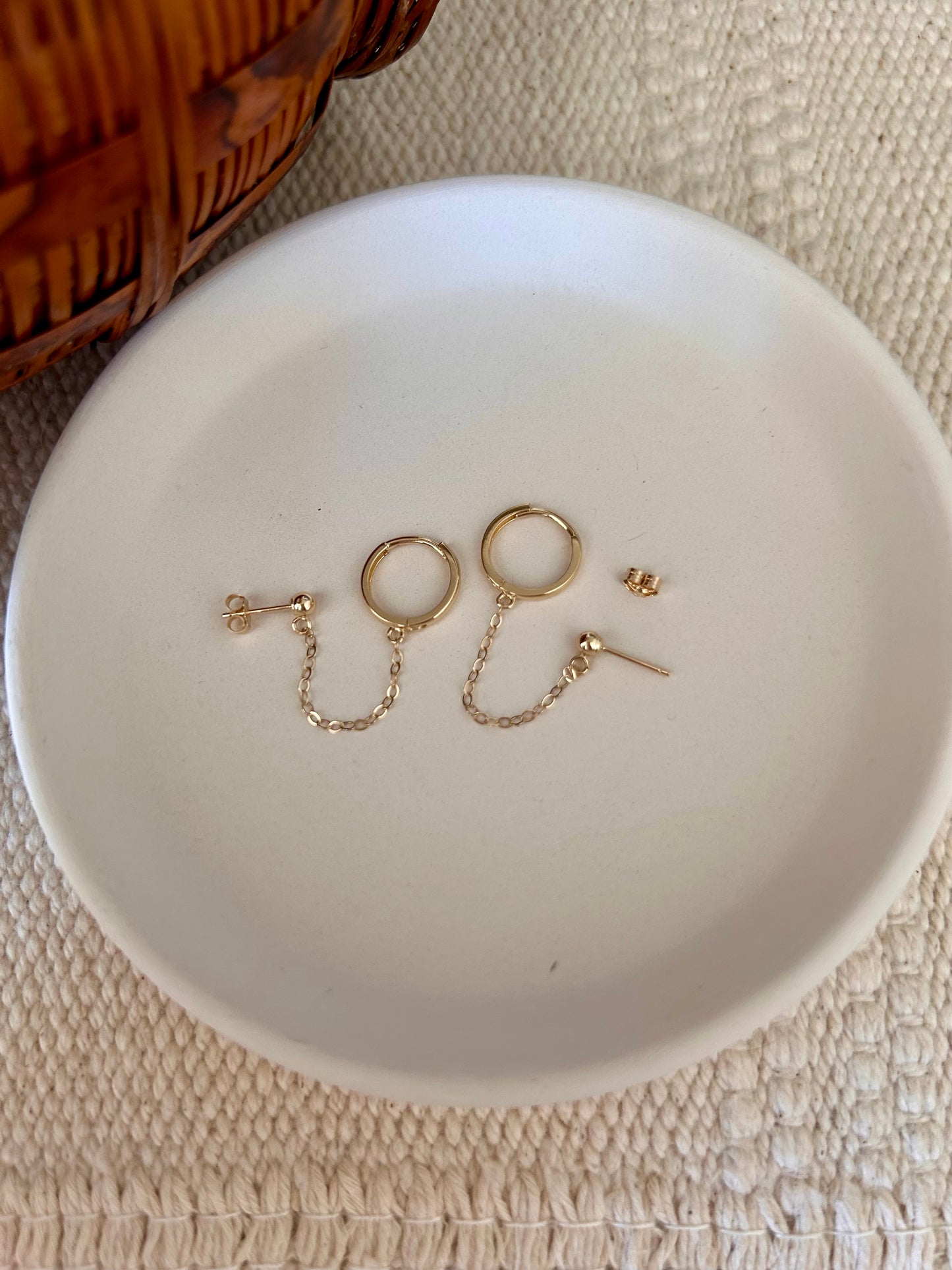 14K Huggie Hoop and Ball Chain Earring