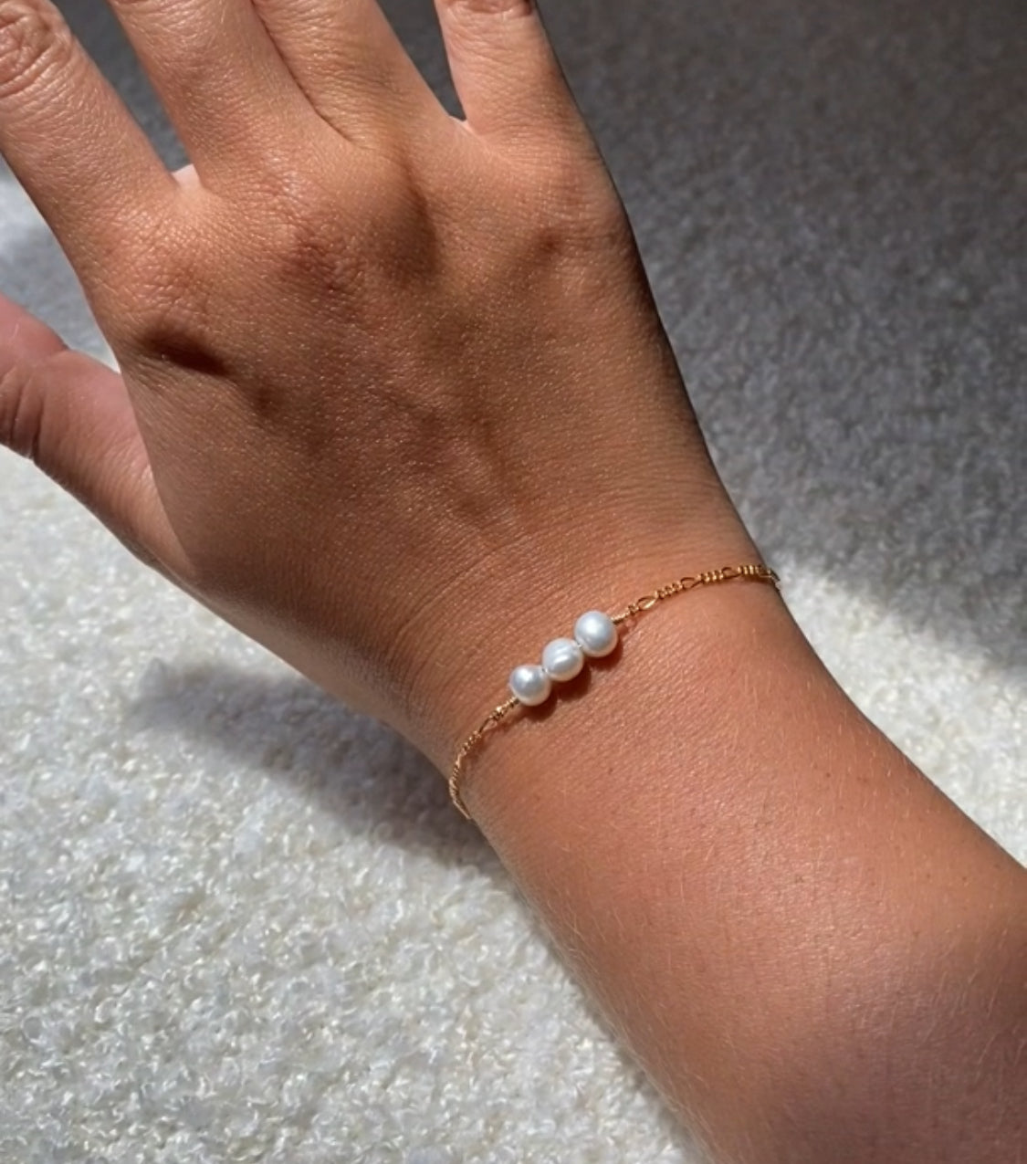 Freshwater Pearl Trio Bracelet | Dainty Triple Pearls on Figuero Chain