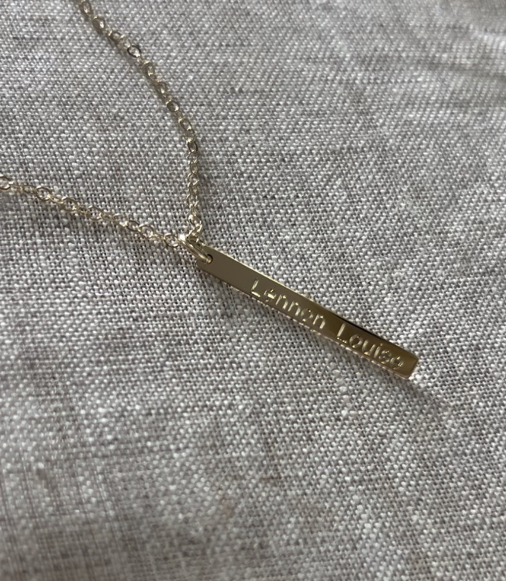 14K Gold Skinny Vertical Bar Pendant | Engravable Necklace