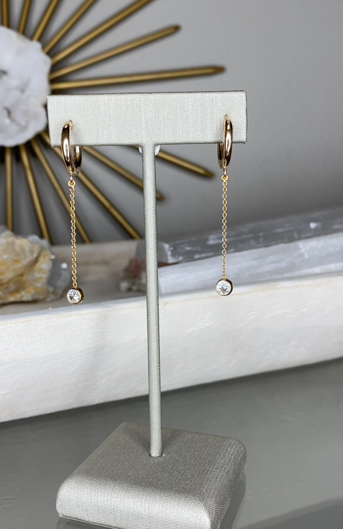 Gold-Filled Hoops with CZ Drop | Dainty Chain Earrings