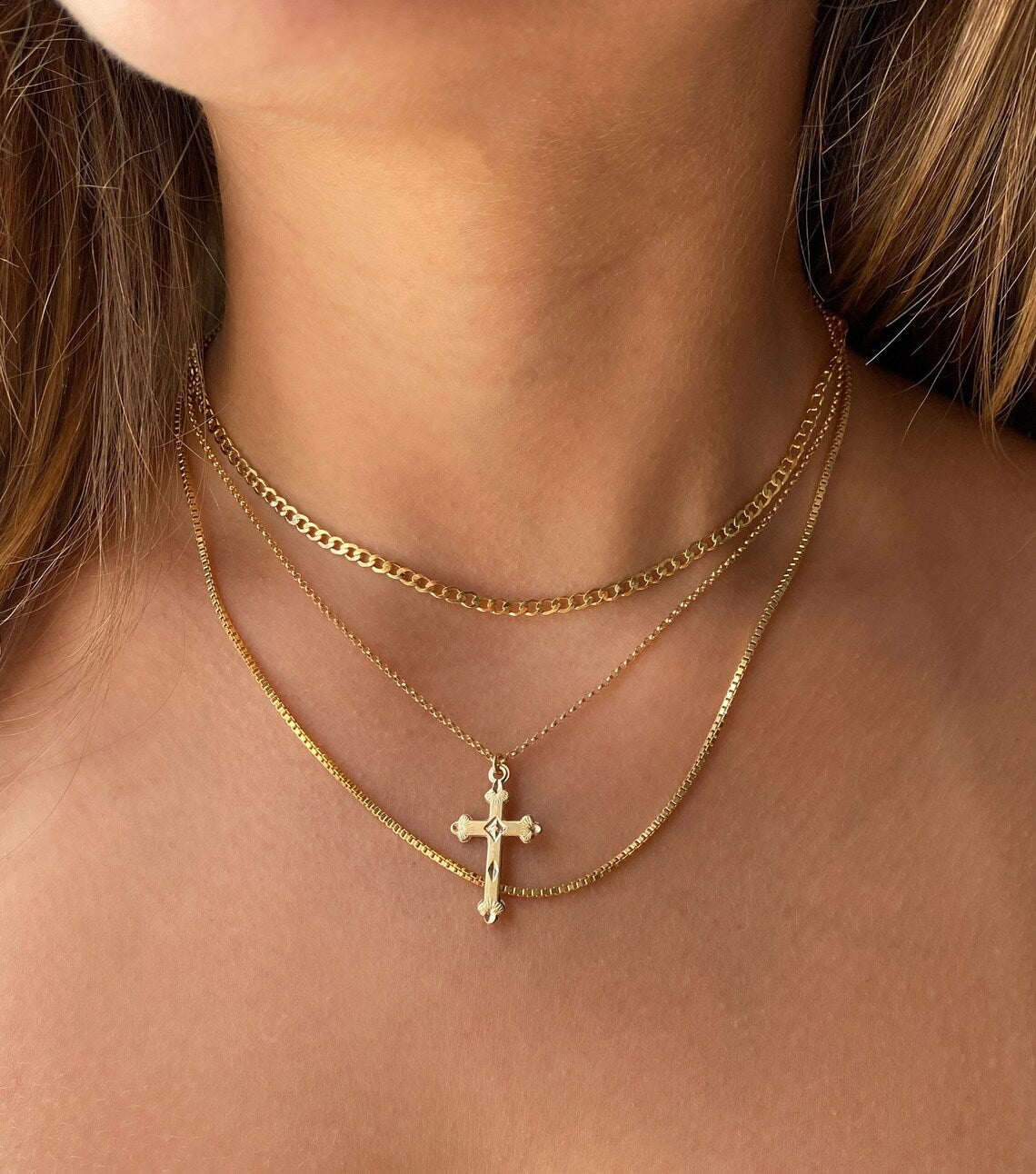 Fancy Diamond Cut Cross Necklace