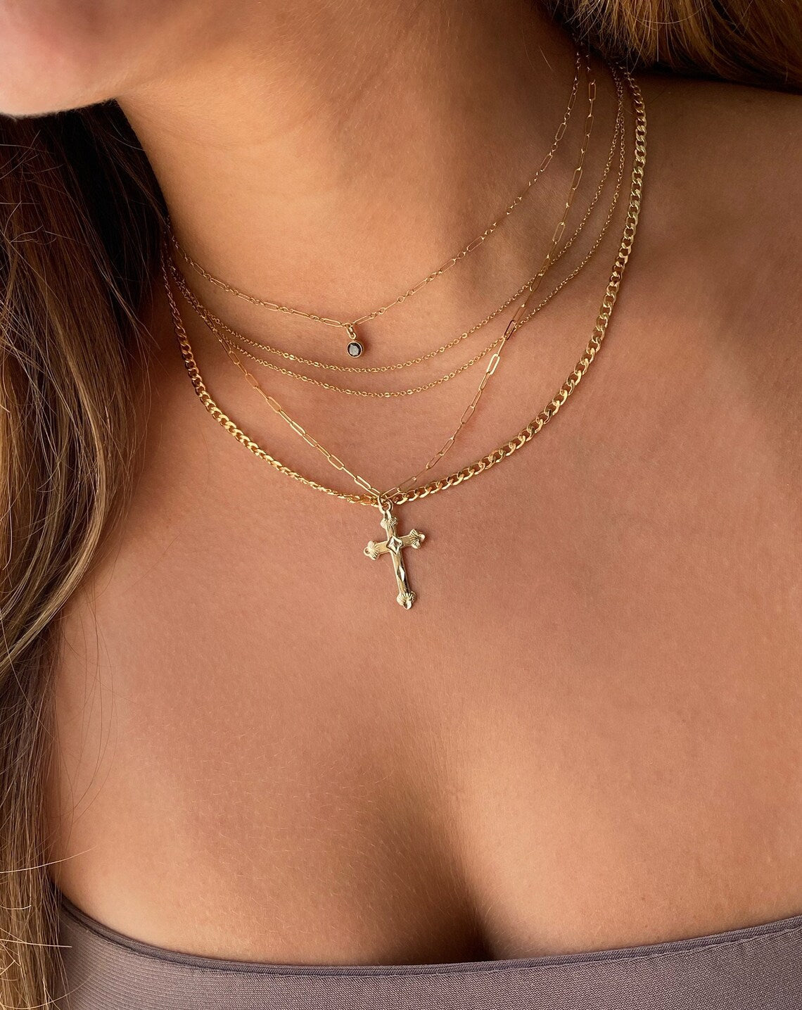 Fancy Diamond Cut Cross Necklace