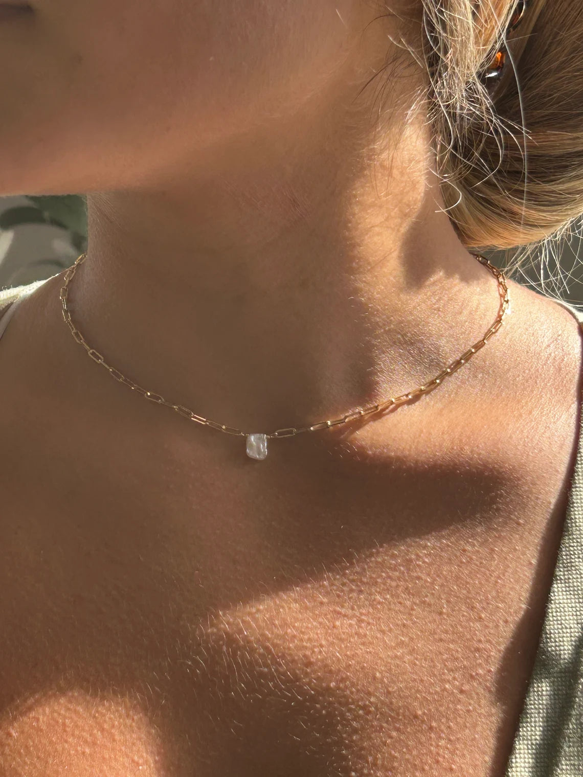 Keshi Pearl Necklace | Baroque Pearl Pendant | Paperclip Chain