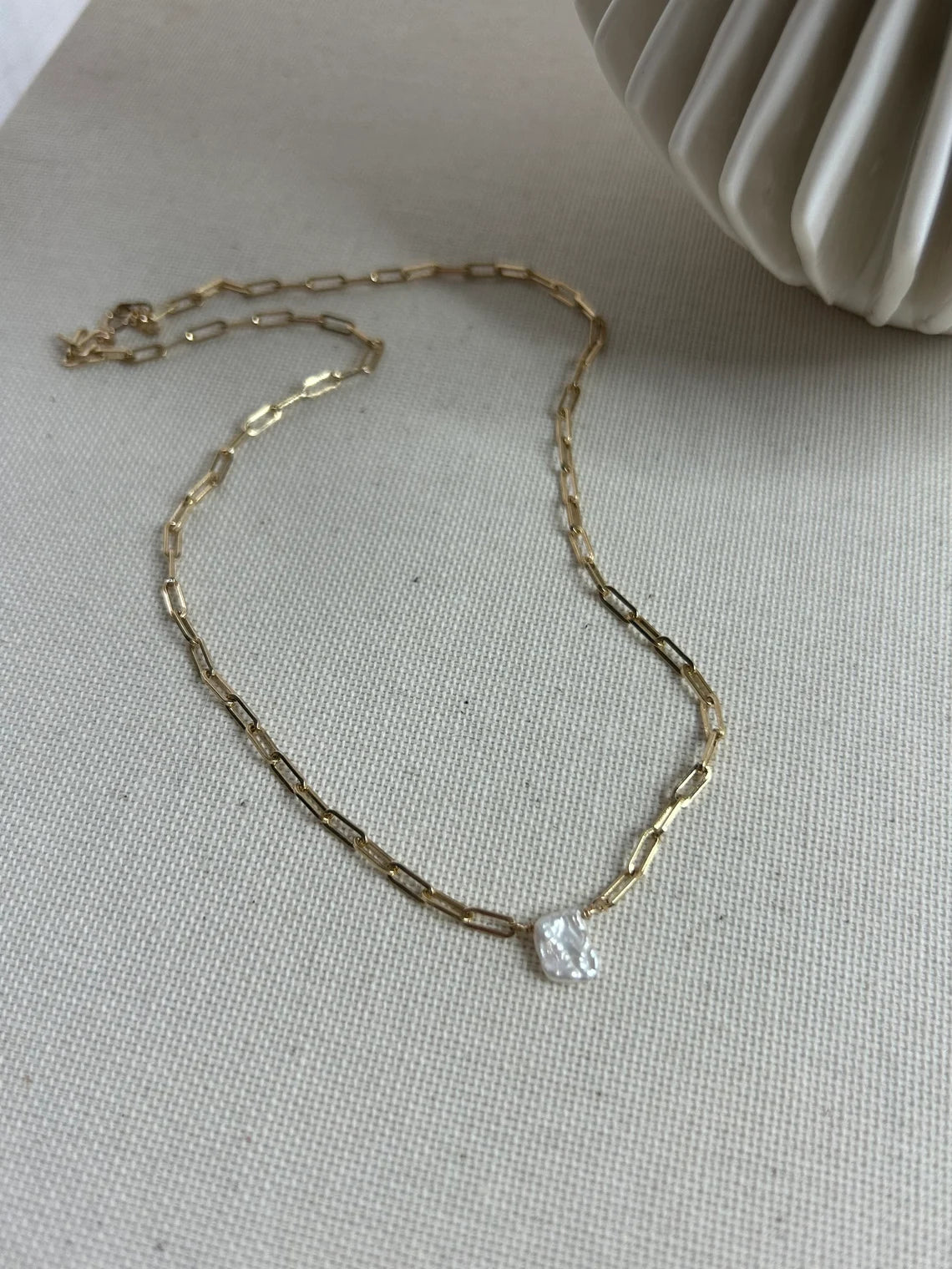 Keshi Pearl Necklace | Baroque Pearl Pendant | Paperclip Chain