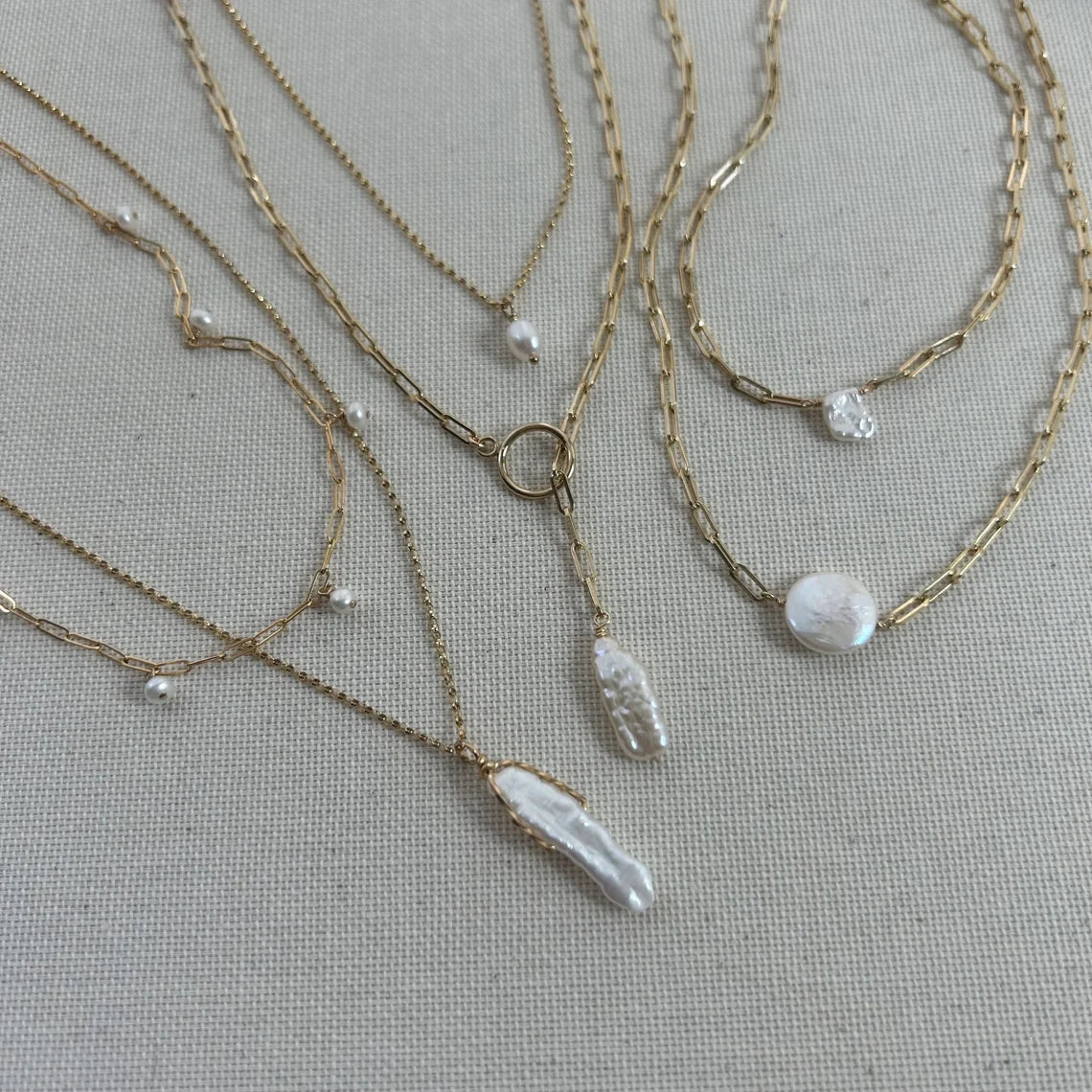 Keshi Pearl Necklace | Baroque Pearl Pendant | Paperclip Chain