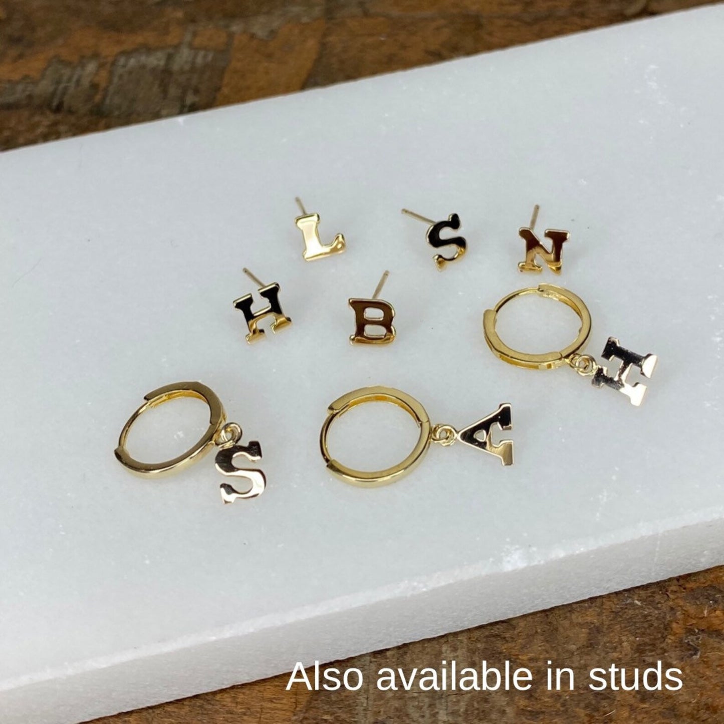 14K Gold Initial Hoop Earrings | Yellow Gold Personalized Letter Earrings