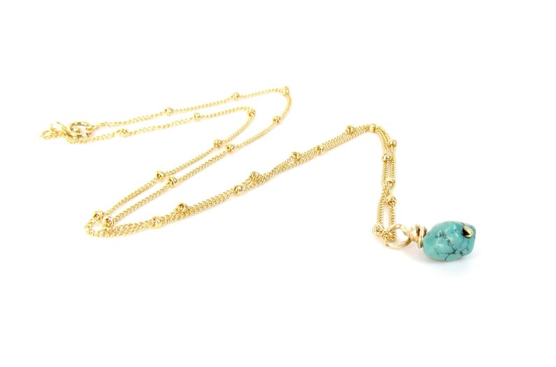 Genuine Turquoise Nugget Necklace | Gold Filled Beaded Satellite Chain