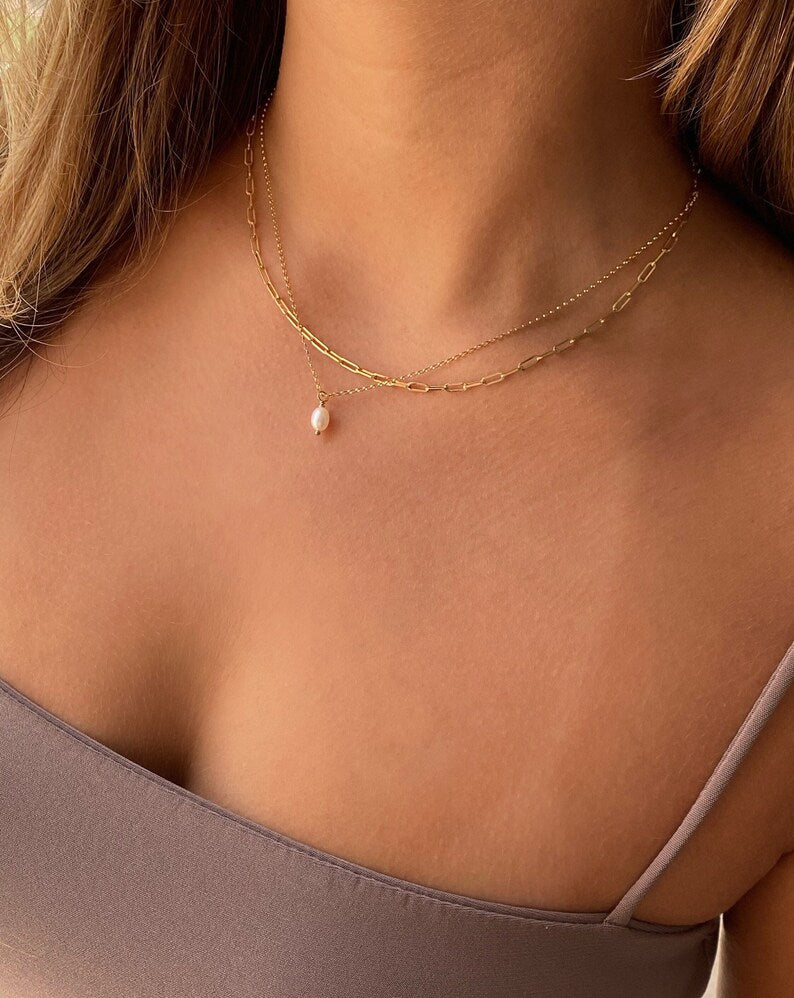 Freshwater Pearl Drop Necklace | Rice Pearl Pendant | Gold Filled or Silver