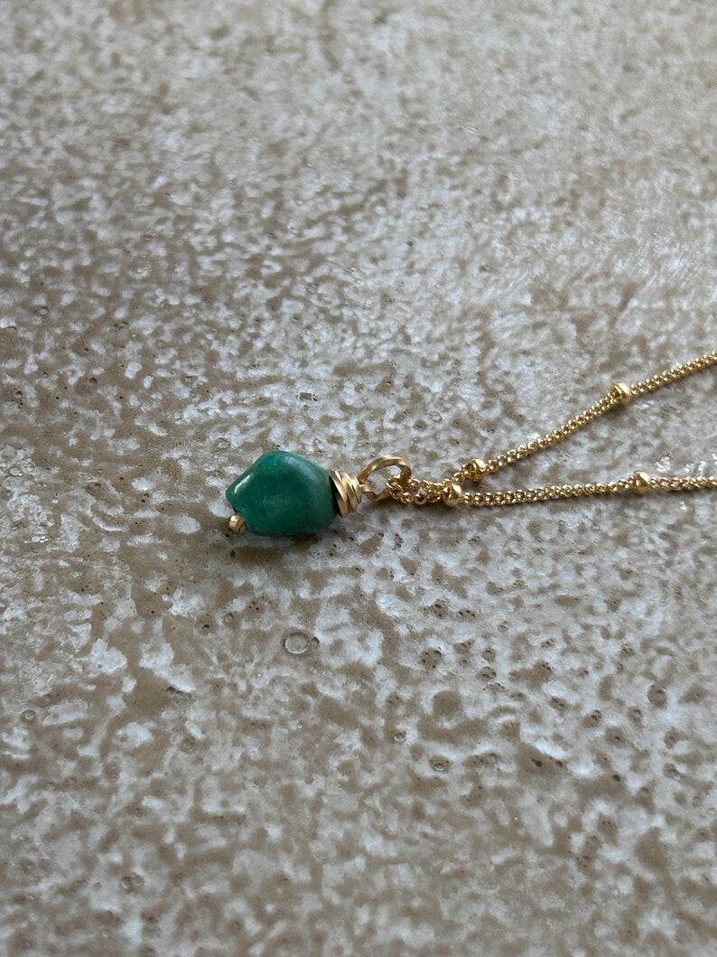 Genuine Turquoise Nugget Necklace | Gold Filled Beaded Satellite Chain