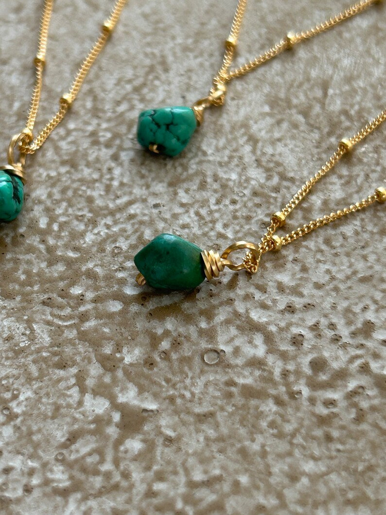 Genuine Turquoise Nugget Necklace | Gold Filled Beaded Satellite Chain