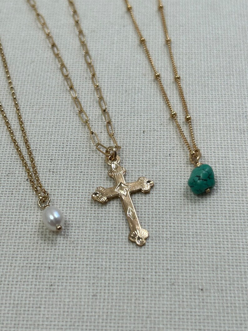 Genuine Turquoise Nugget Necklace | Gold Filled Beaded Satellite Chain