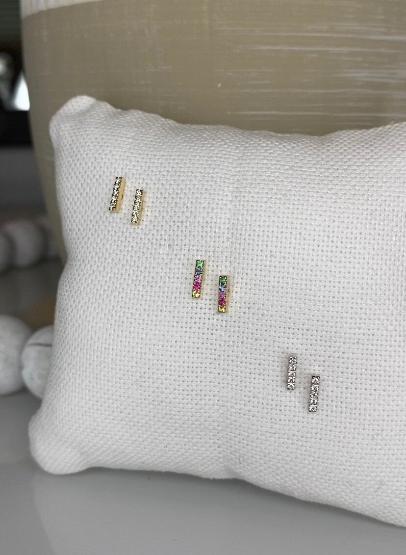 14K Gold Diamond Bar Stud Earrings | Single or Pair