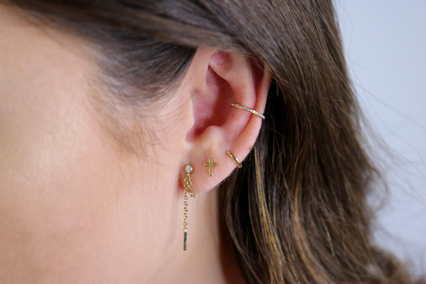 14K Solid Gold Cross Earrings | Small Studs | Faith Jewelry