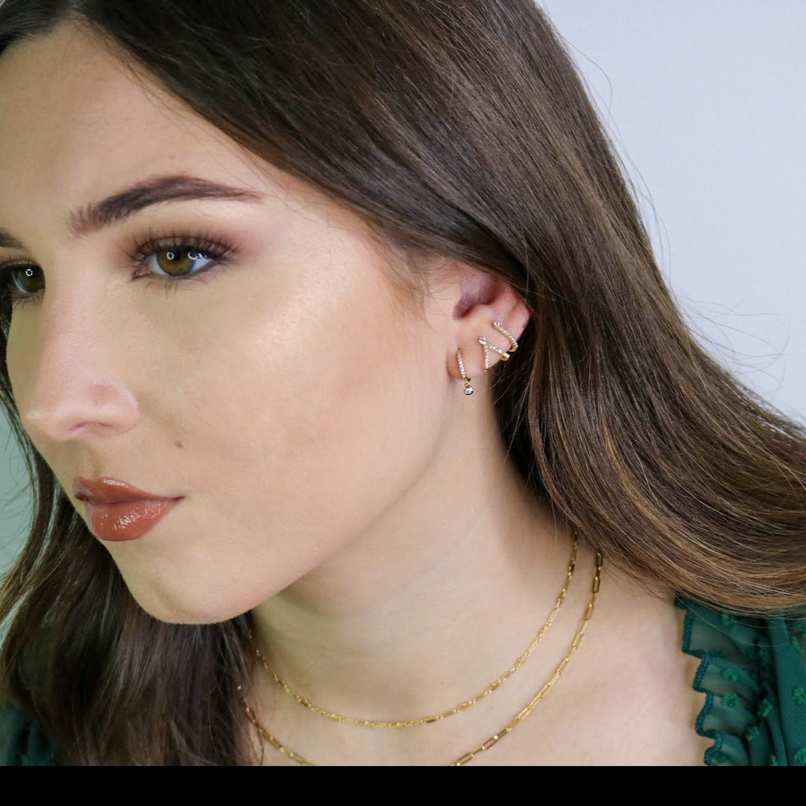 14K Diamond Drop Hoop Earring