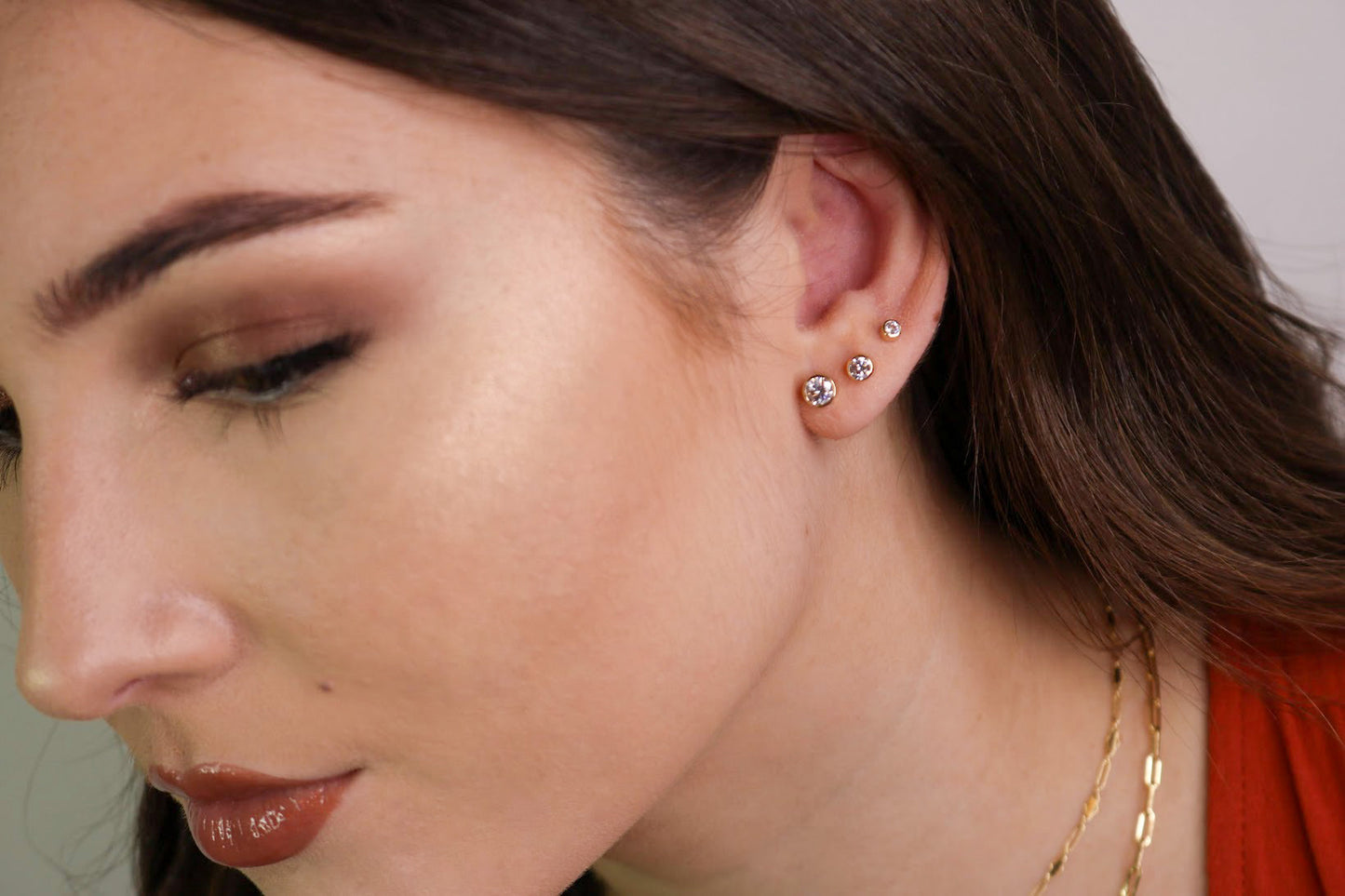 14K Bezel CZ Solitaire Studs