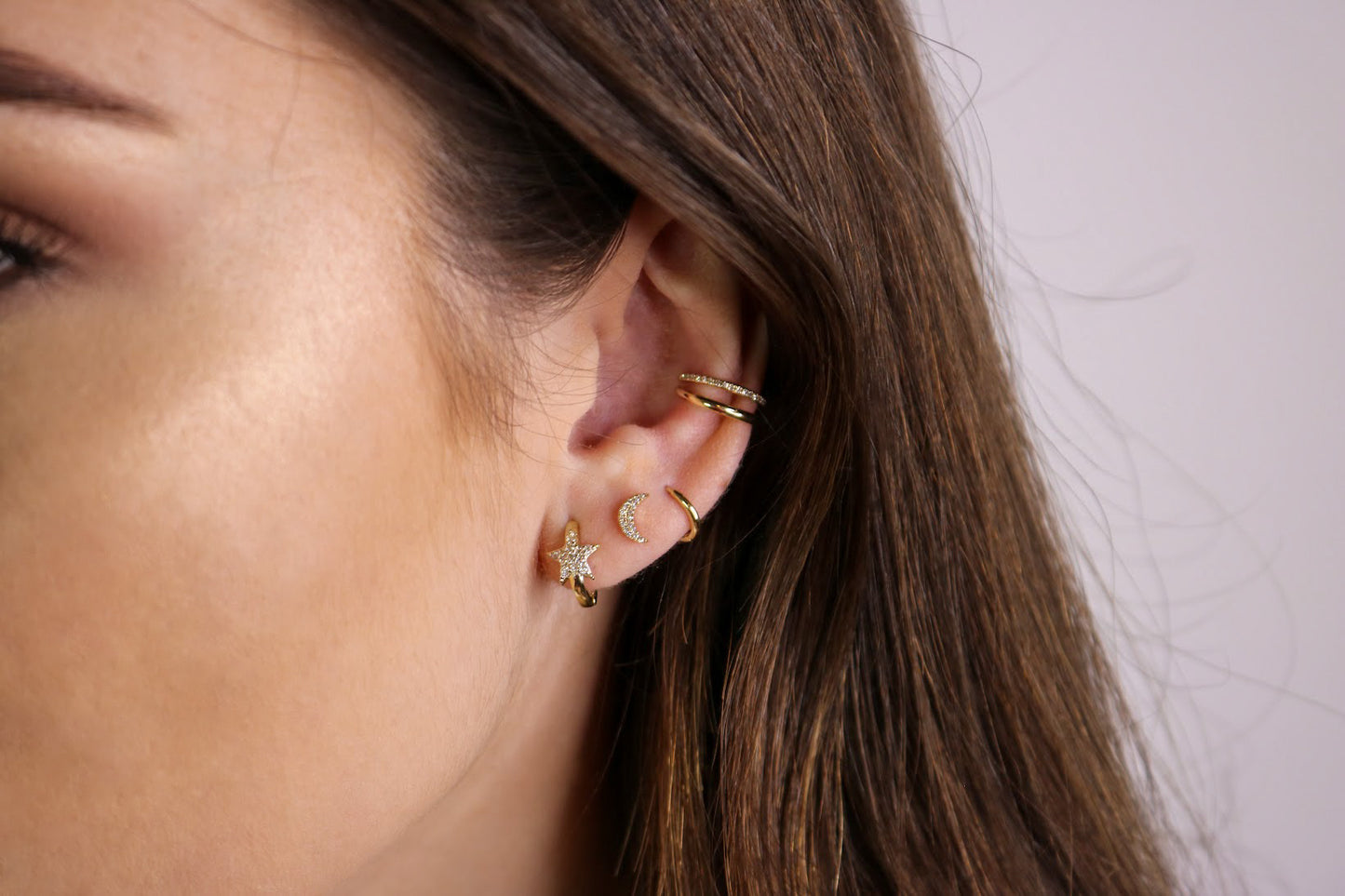 14K Shooting Star CZ Huggie Hoops