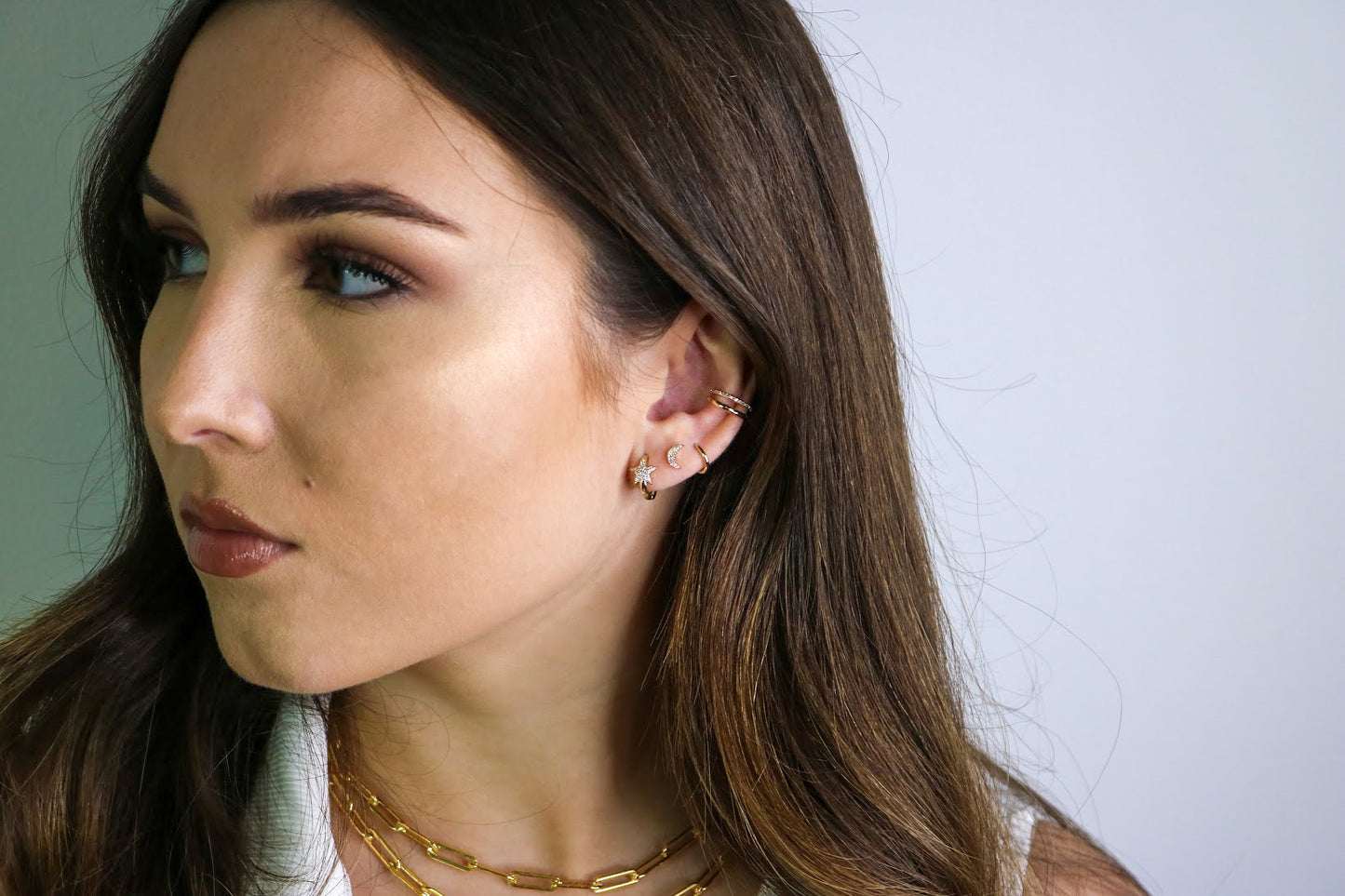 14K Shooting Star CZ Huggie Hoops