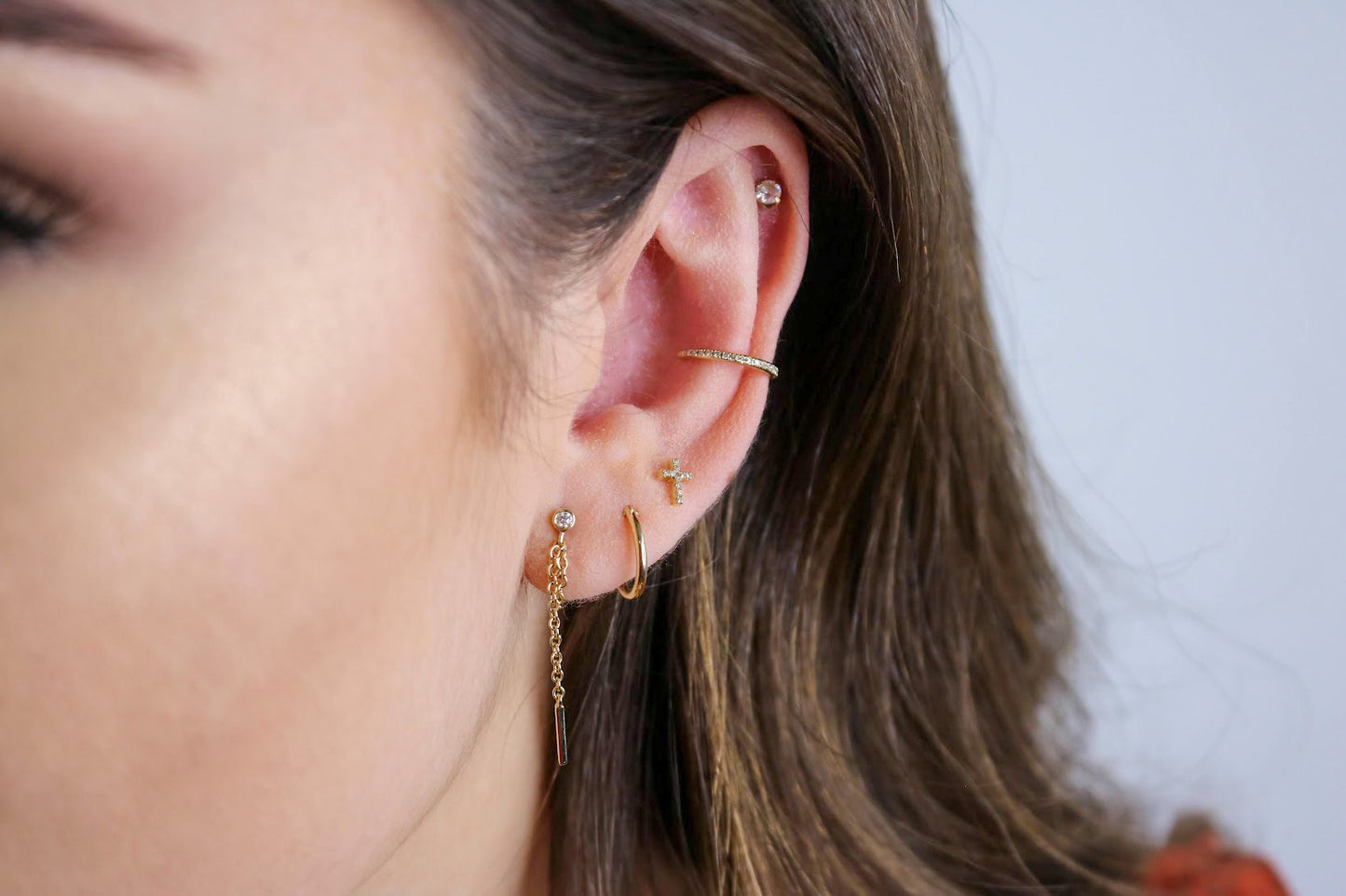 14K Diamond Tiny Cross Studs