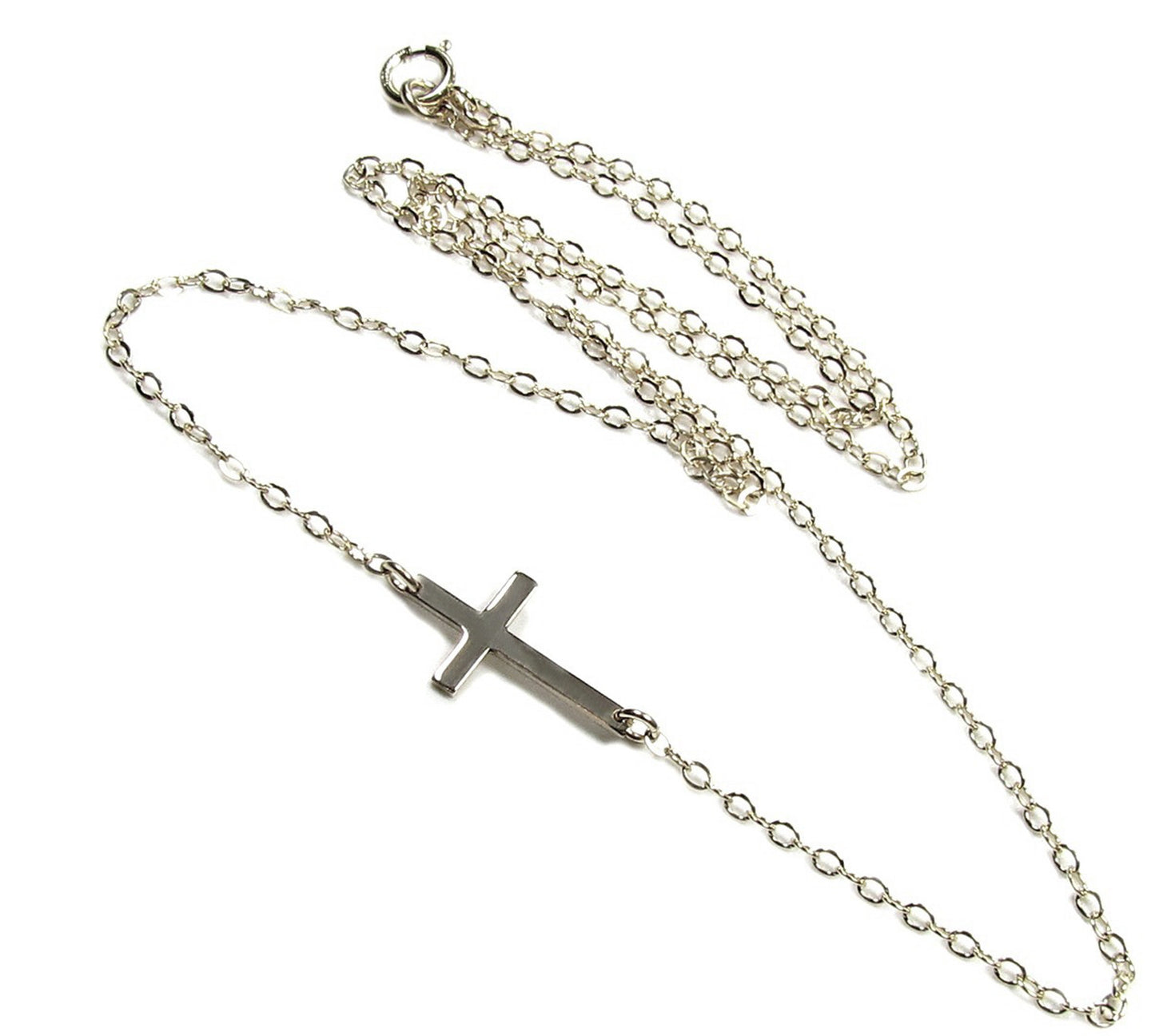 14K Skinny Tiny Sideways Cross Necklace