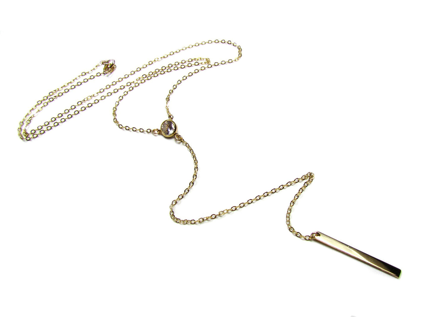 Long Y CZ & Bar Lariat Necklace