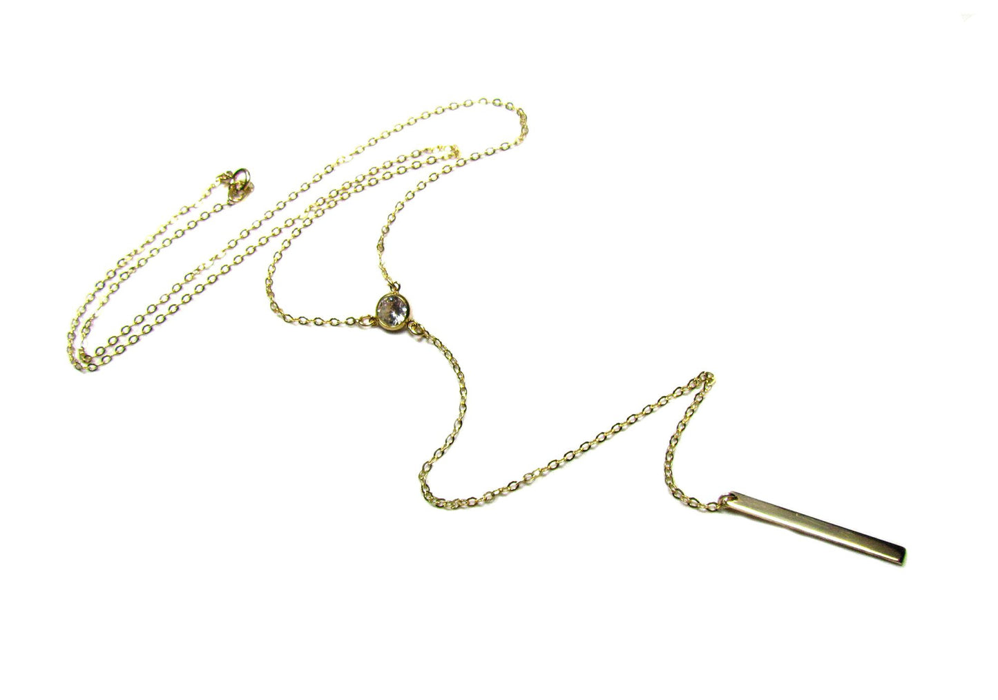 Long Y CZ & Bar Lariat Necklace