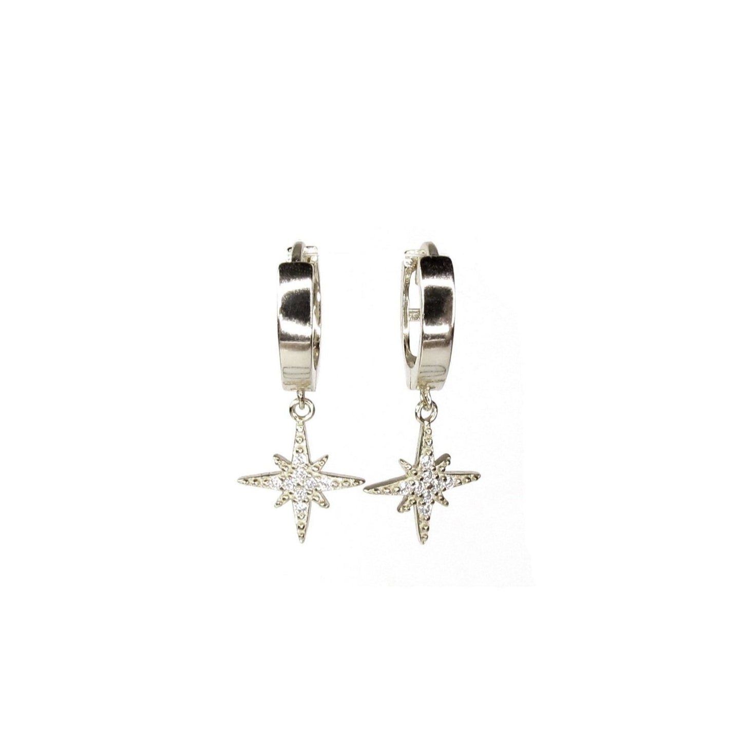 North Star Huggie Hoop Earrings | Pavé CZ Celestial Charm Hoops
