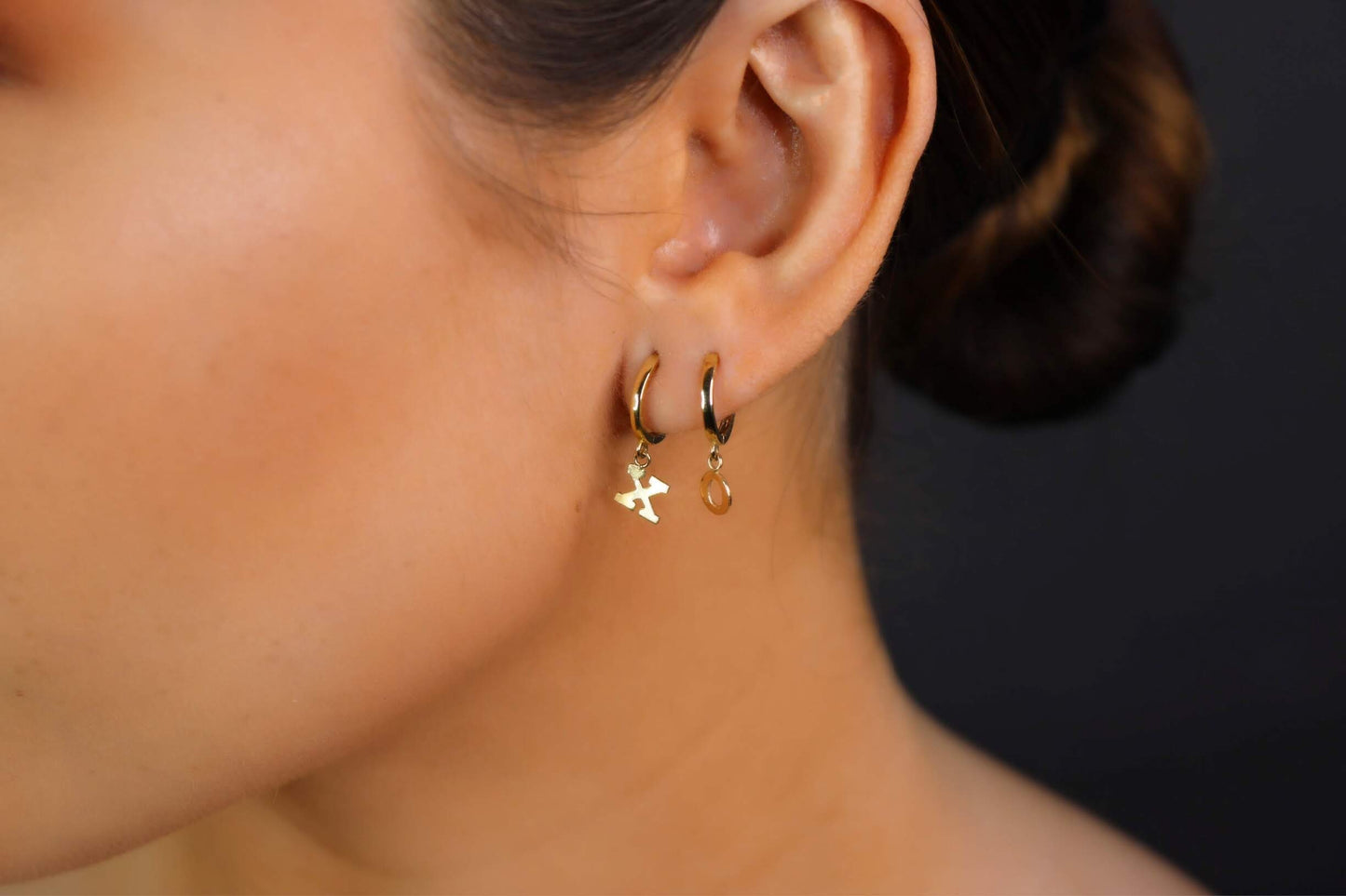 14K Gold Initial Hoop Earrings | Yellow Gold Personalized Letter Earrings