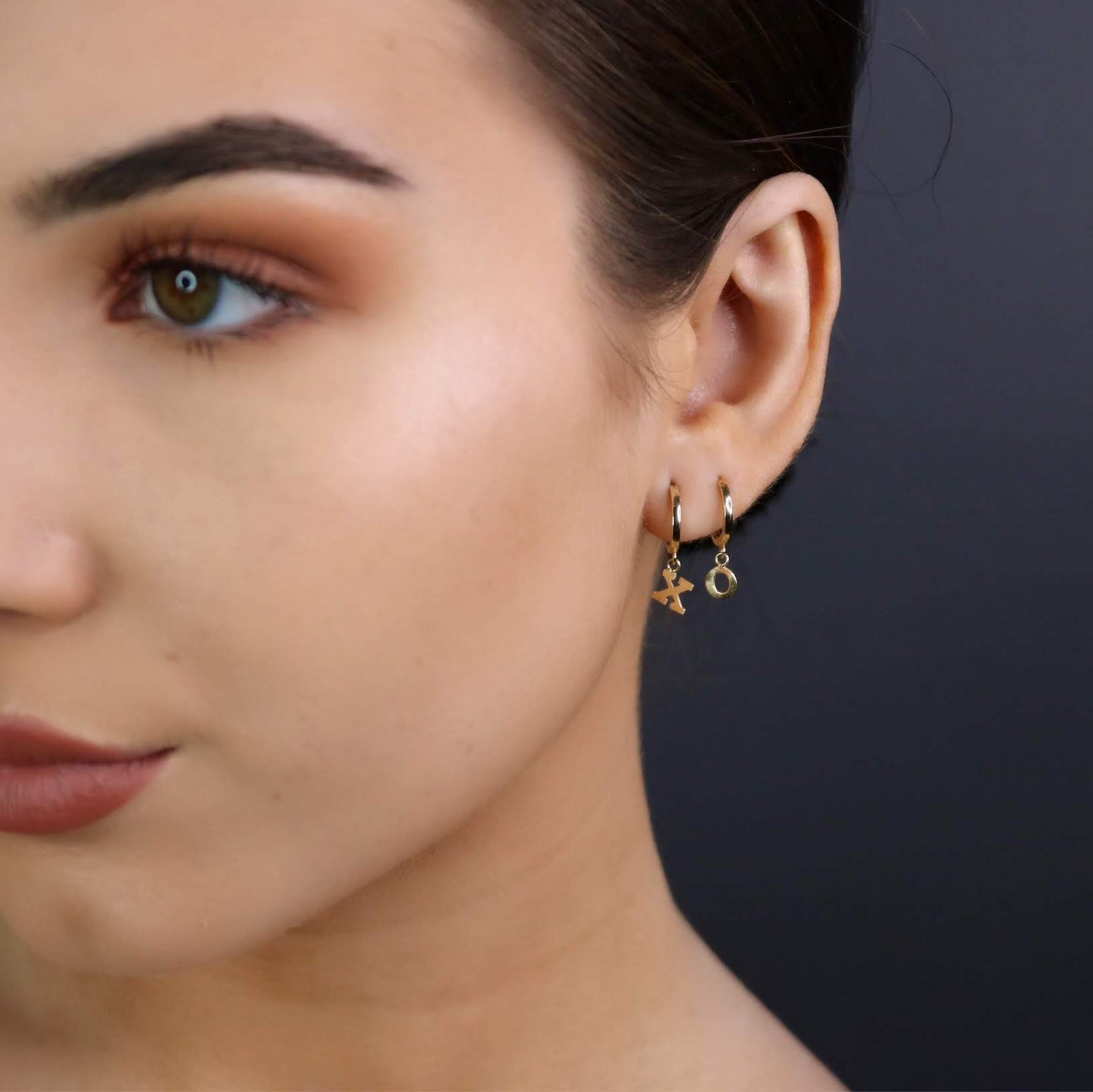 14K Gold Initial Hoop Earrings | Yellow Gold Personalized Letter Earrings