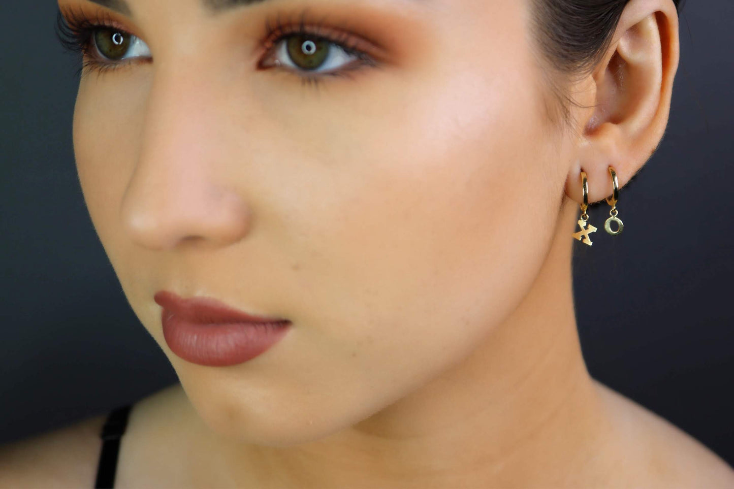 14K Gold Initial Hoop Earrings | Yellow Gold Personalized Letter Earrings