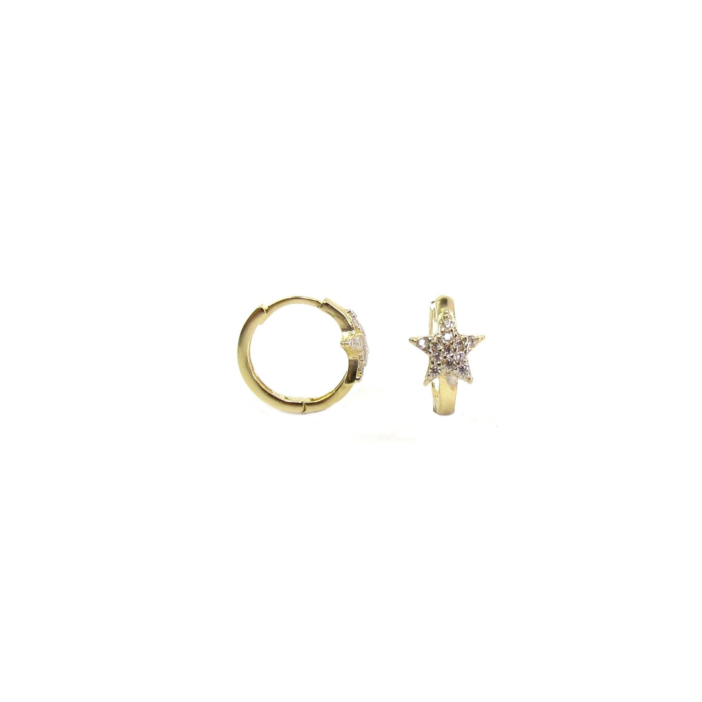 14K Shooting Star CZ Huggie Hoops
