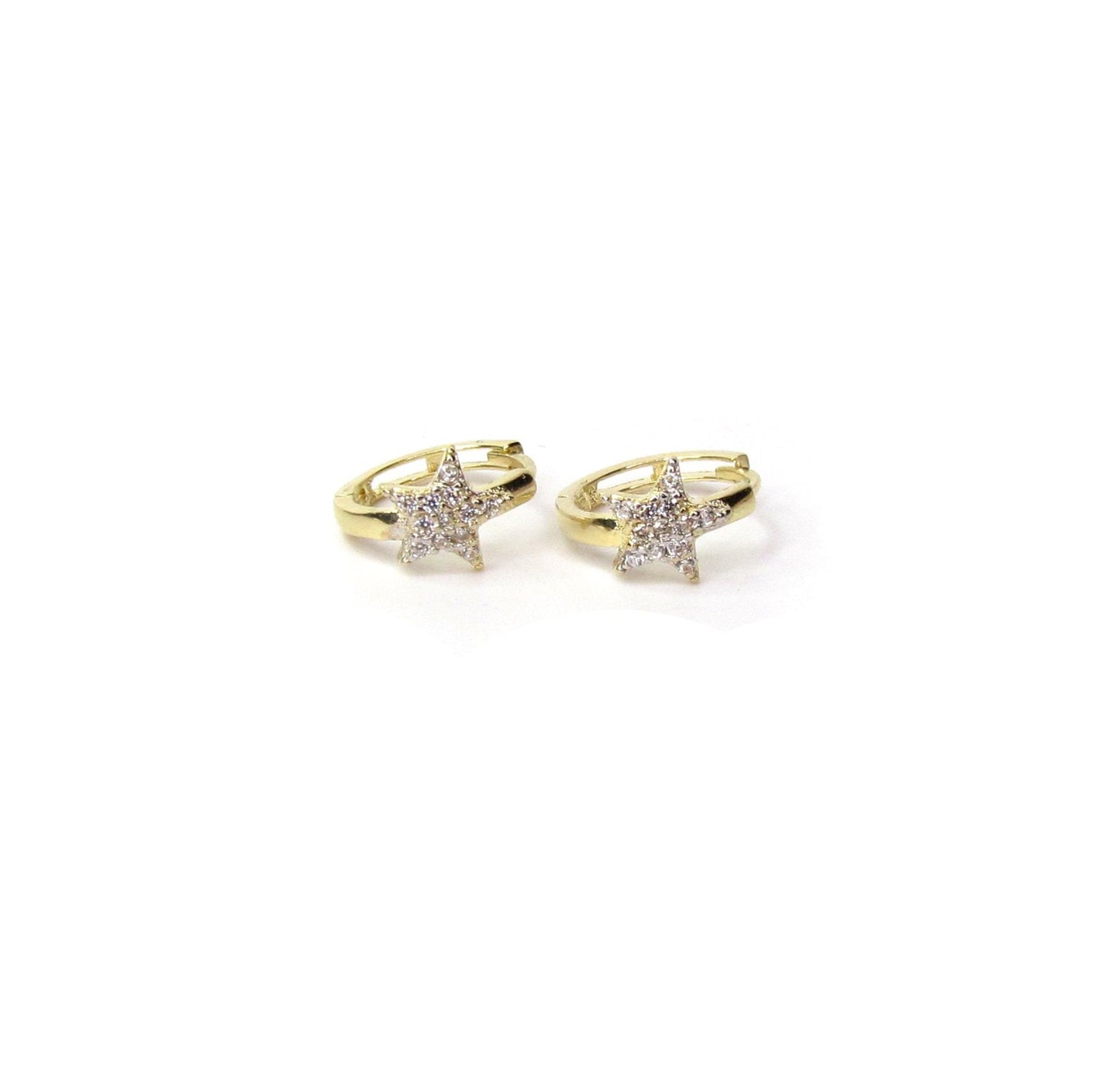 14K Shooting Star CZ Huggie Hoops