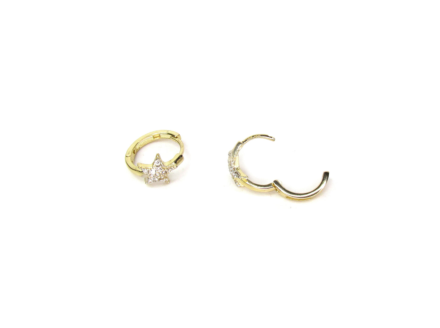 14K Shooting Star CZ Huggie Hoops