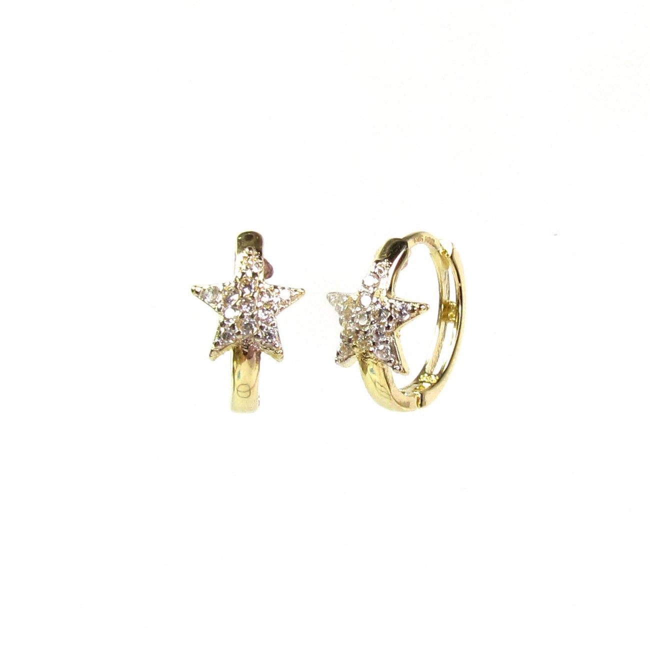 14K Shooting Star CZ Huggie Hoops