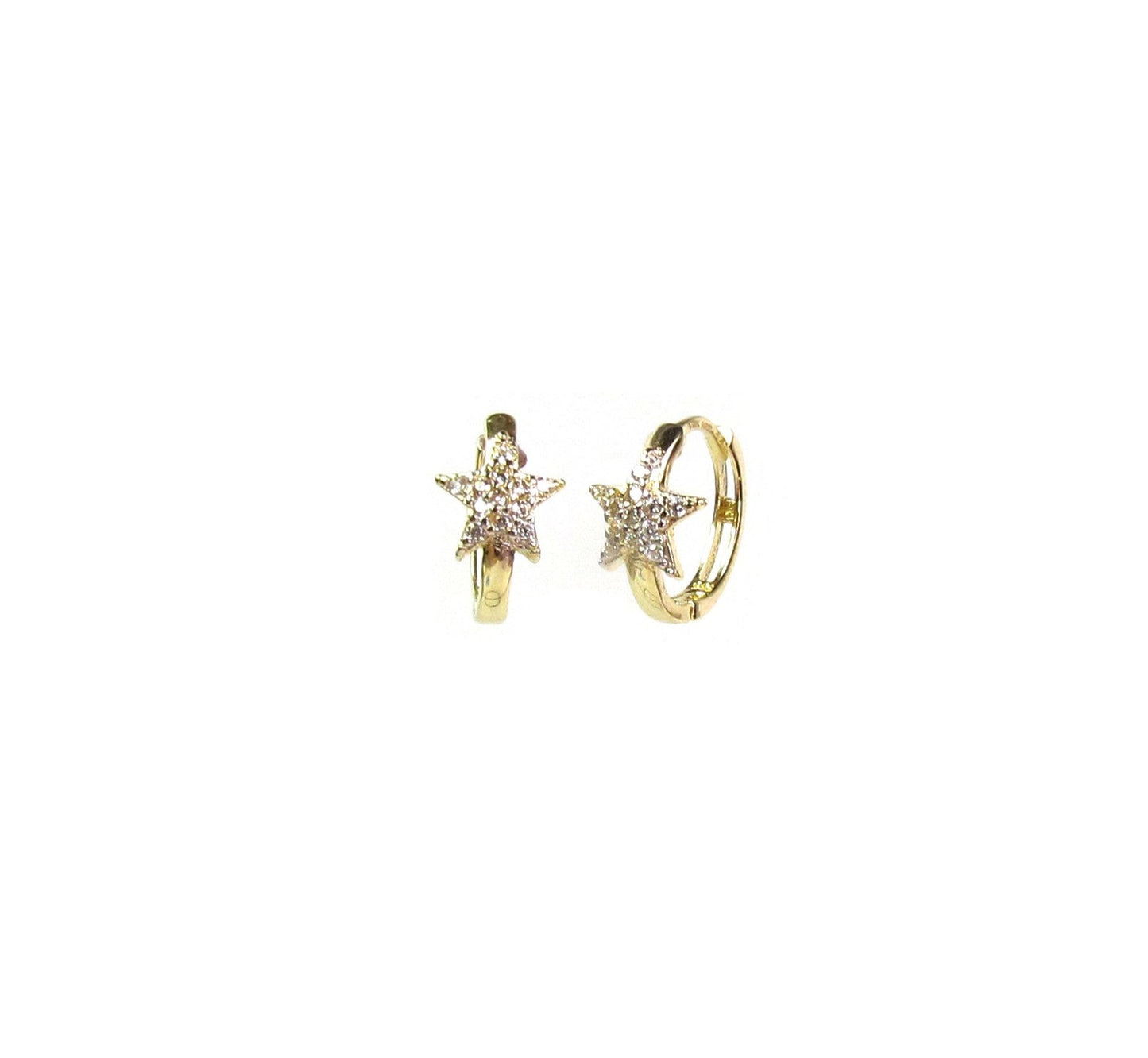 14K Shooting Star CZ Huggie Hoops