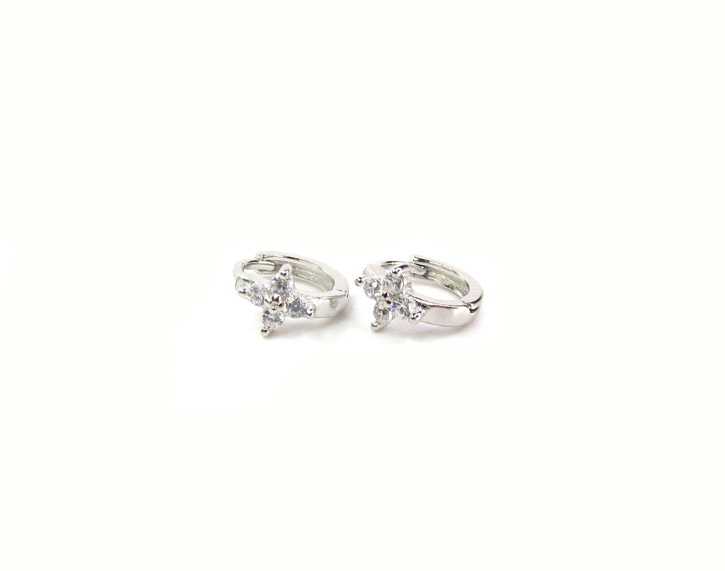 CZ Tiny Flowering Huggie Hoops | Dainty Floral CZ Earrings