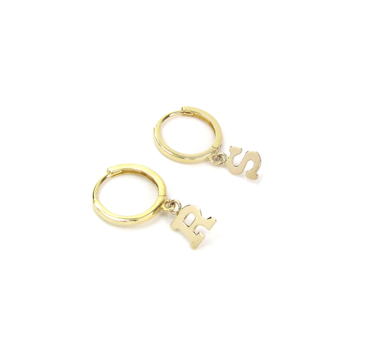 14K Gold Initial Hoop Earrings | Yellow Gold Personalized Letter Earrings