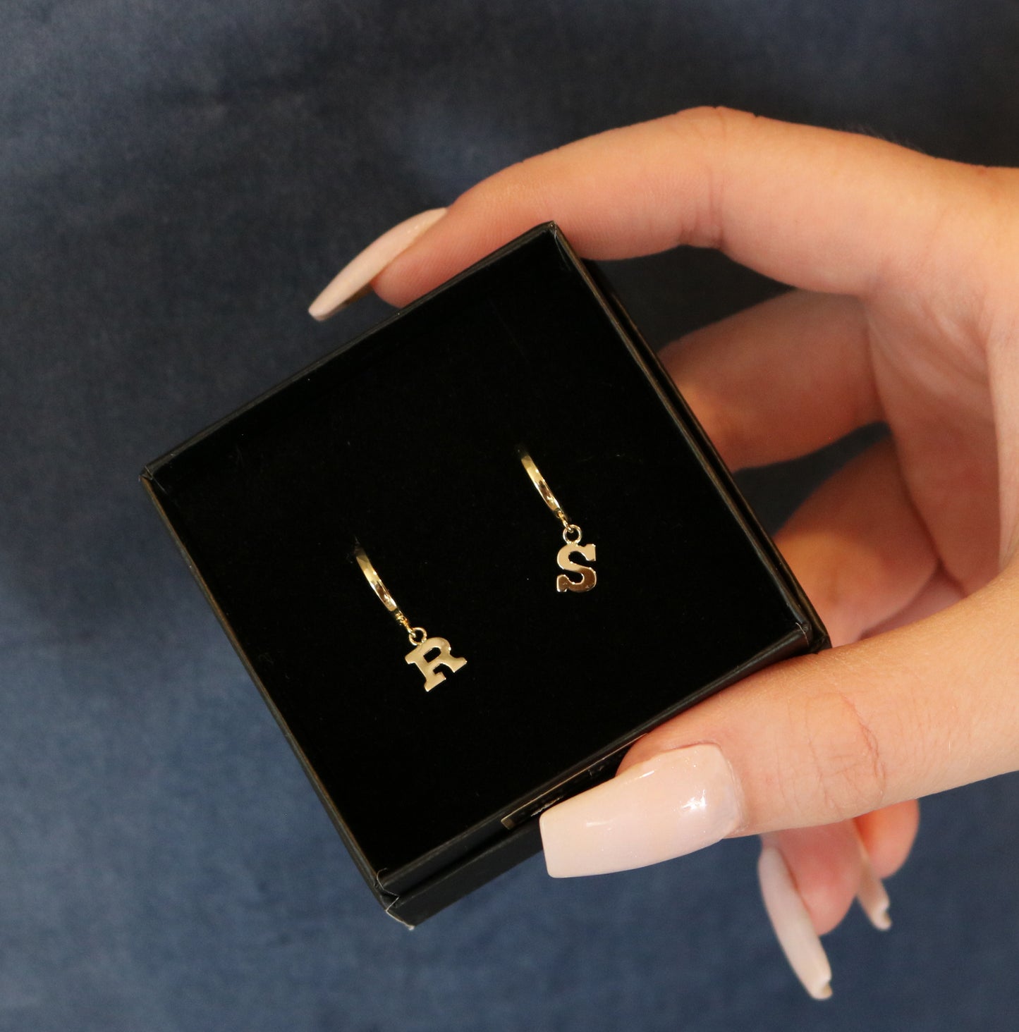 14K Gold Initial Hoop Earrings | Yellow Gold Personalized Letter Earrings