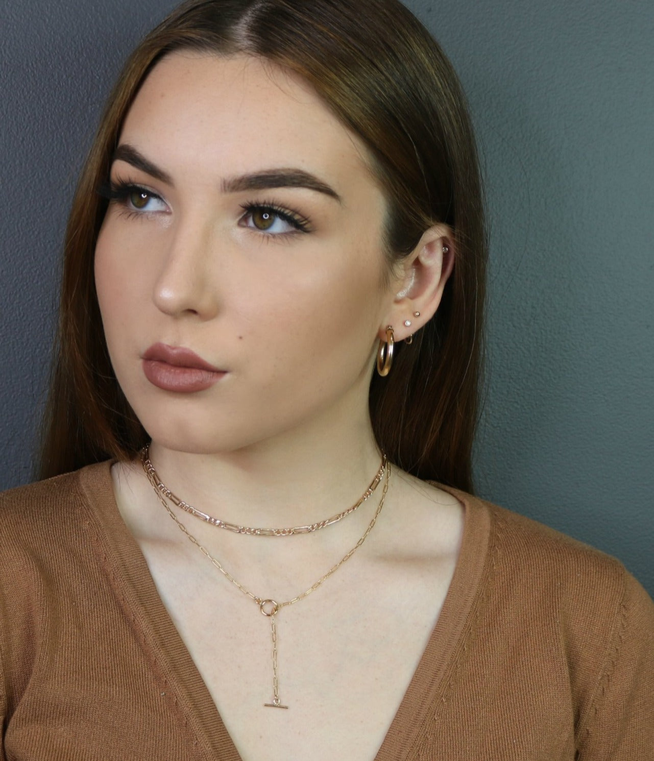 14K Diamond Threader Hoop Earring