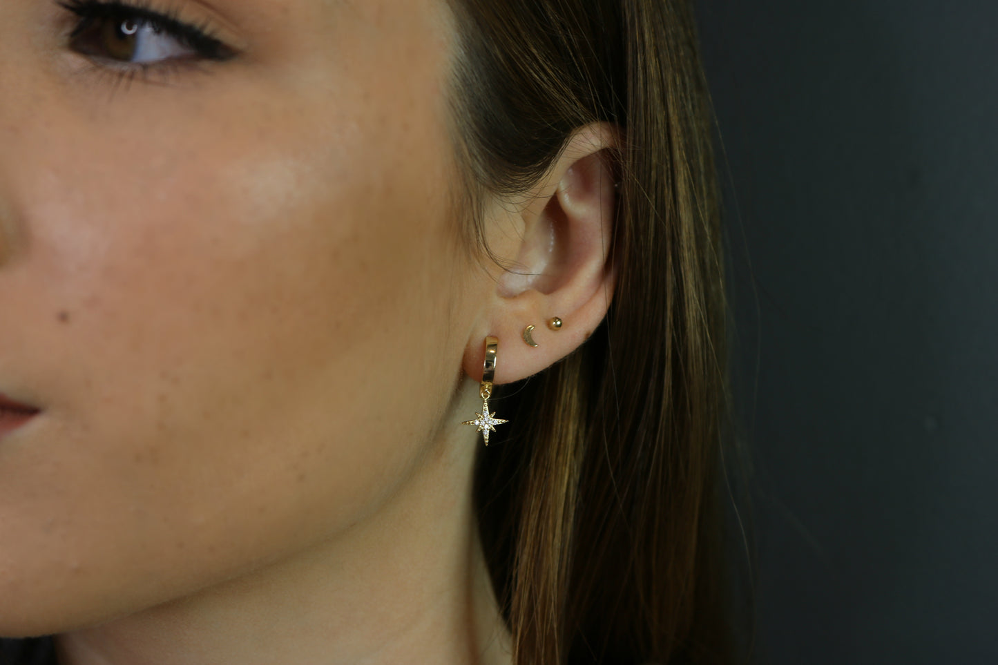 North Star Huggie Hoop Earrings | Pavé CZ Celestial Charm Hoops