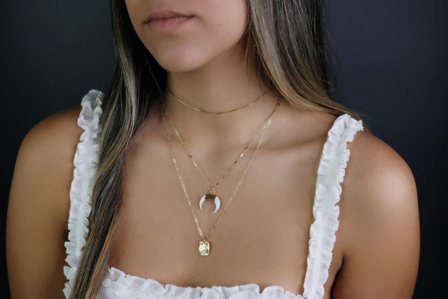 Moon CZ Pendant Necklace | Moon Charm on Dainty Paperclip Chain