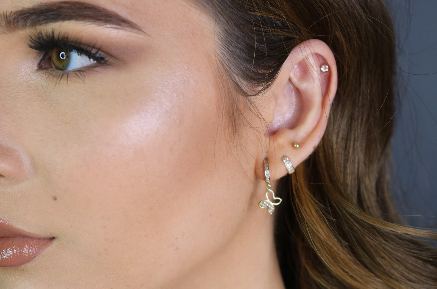 Butterfly CZ Charm Hoop Earrings | Solid 14K Gold Fine Jewelry