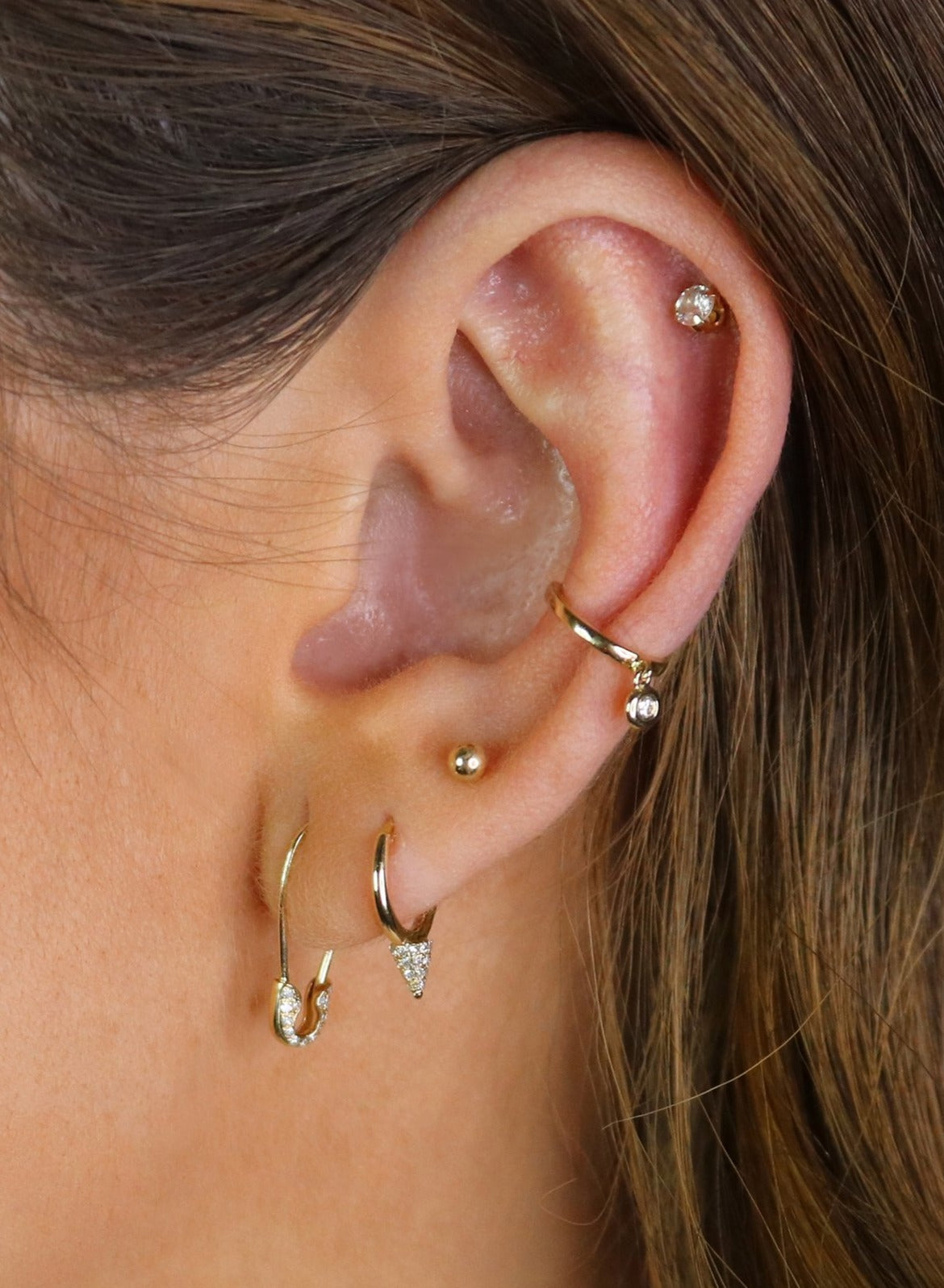 14k Diamond Safety Pin Earring • Single or Pair