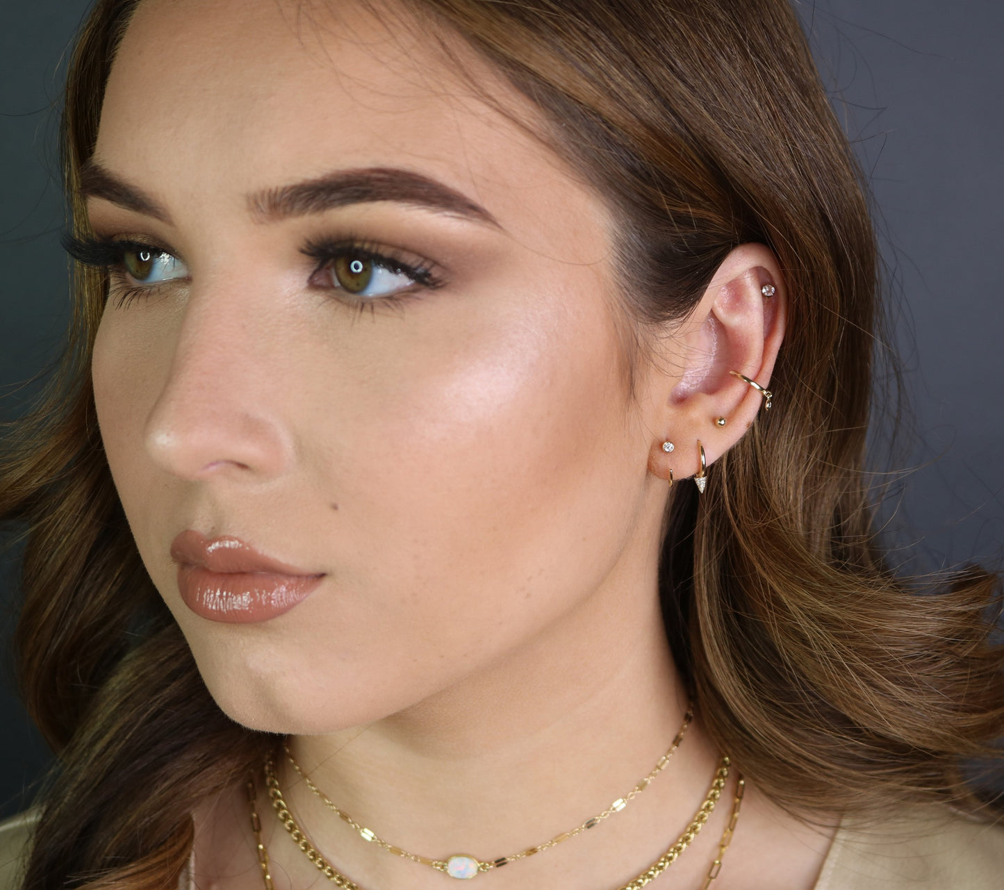 14K Diamond Threader Hoop Earring